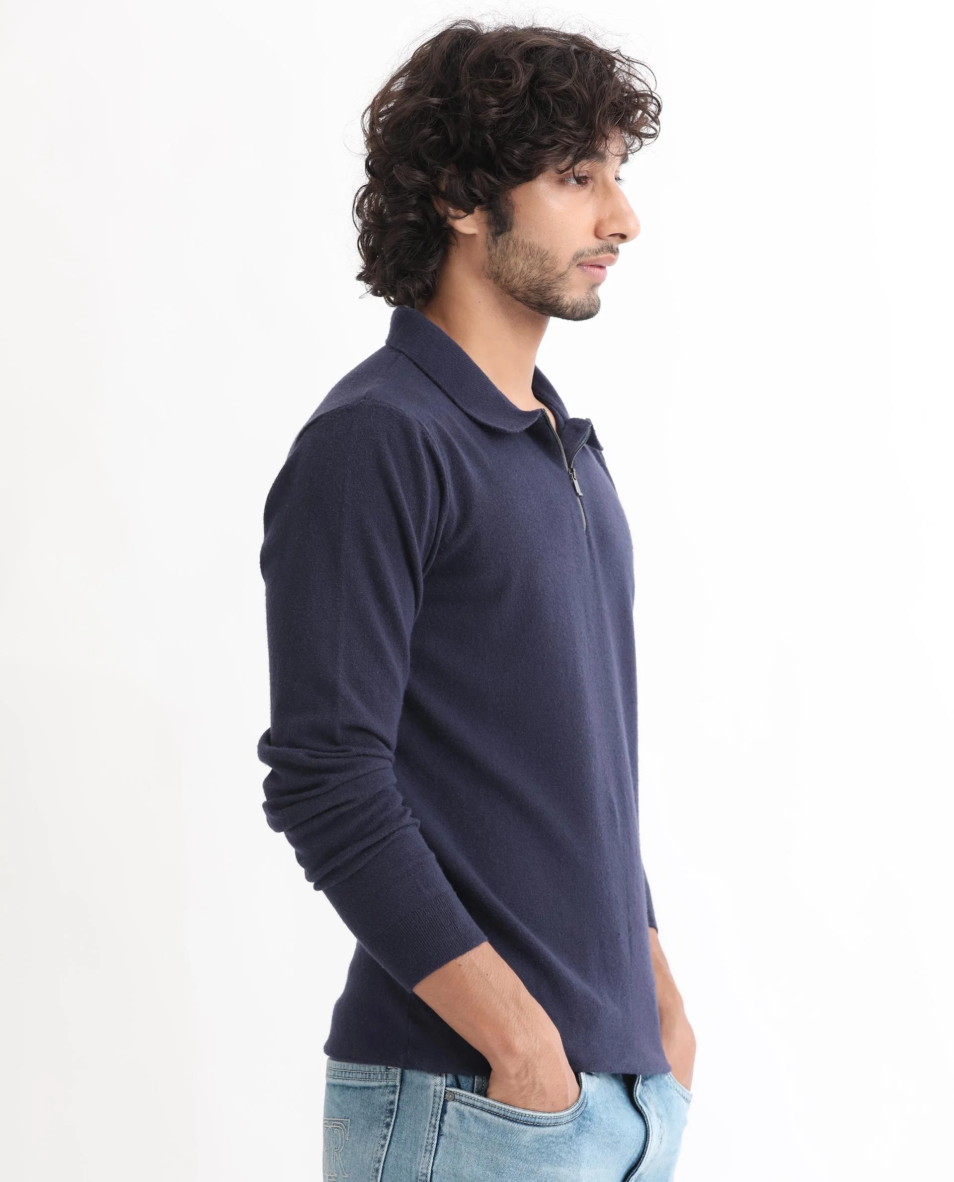 Rare Rabbit Men's Griffin Navy Viscose Plain Regular Fit Full Sleeve Spread Collar Sweater - Image 6