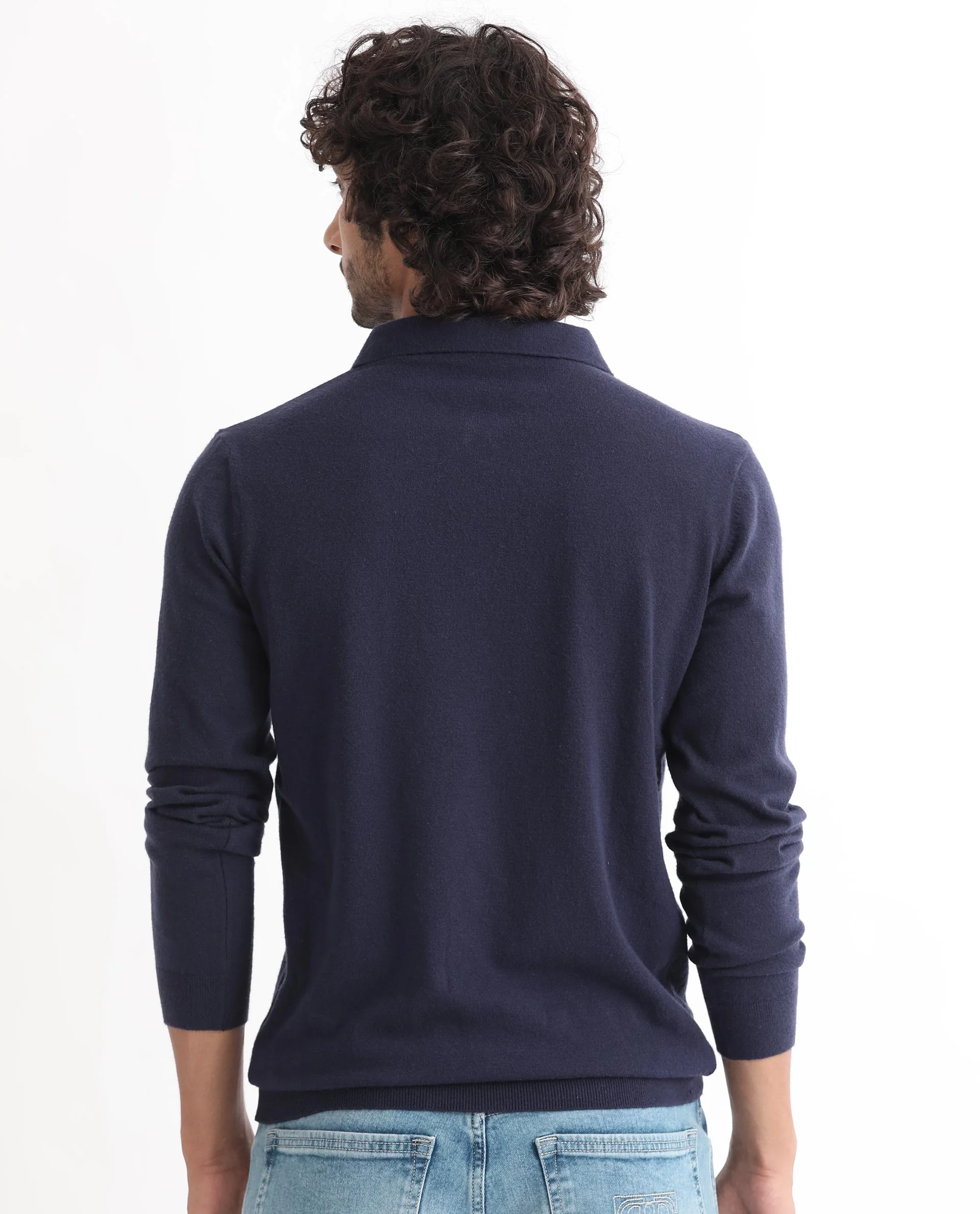 Rare Rabbit Men's Griffin Navy Viscose Plain Regular Fit Full Sleeve Spread Collar Sweater - Image 8