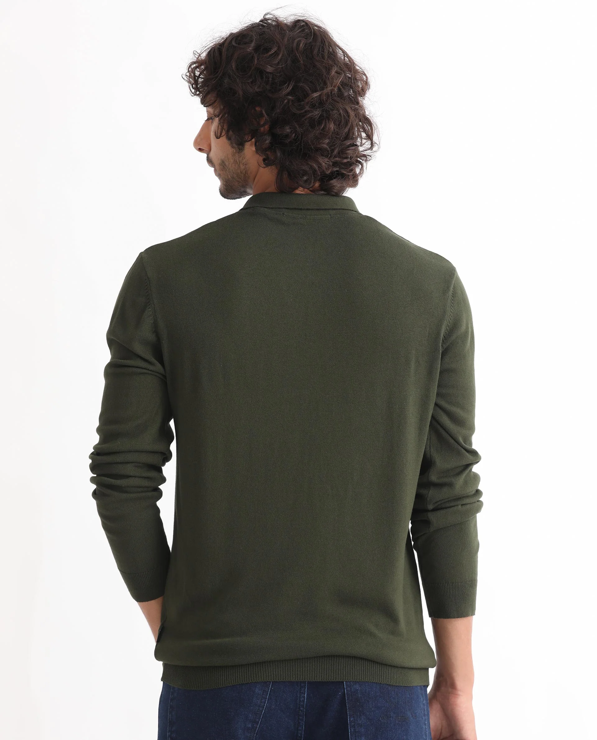 Rare Rabbit Men's Griffin Olive Viscose Plain Regular Fit Full Sleeve Spread Collar Sweater - Image 7
