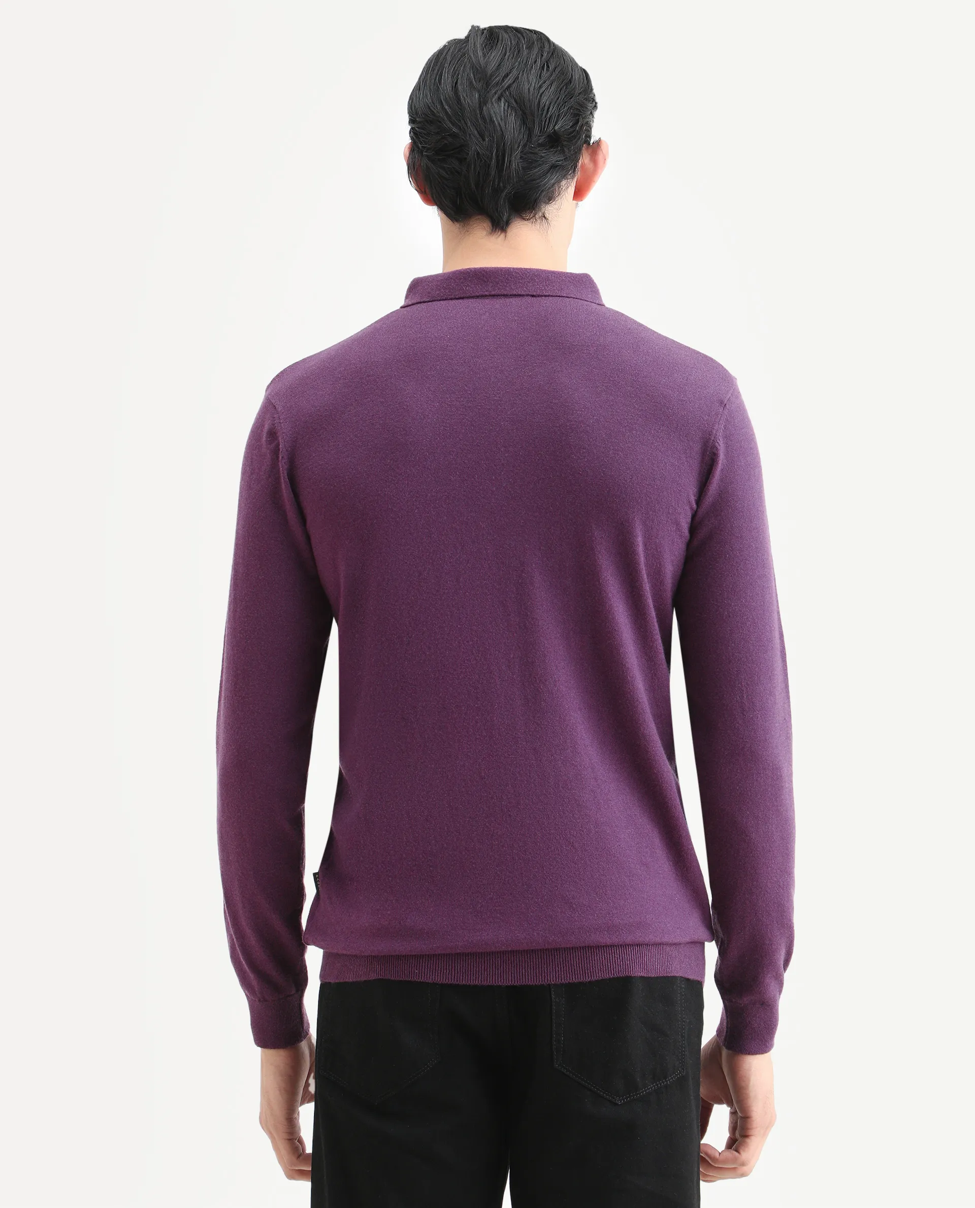 Rare Rabbit Men's Griffin Purple Viscose Plain Regular Fit Full Sleeve Spread Collar Sweater - Image 7