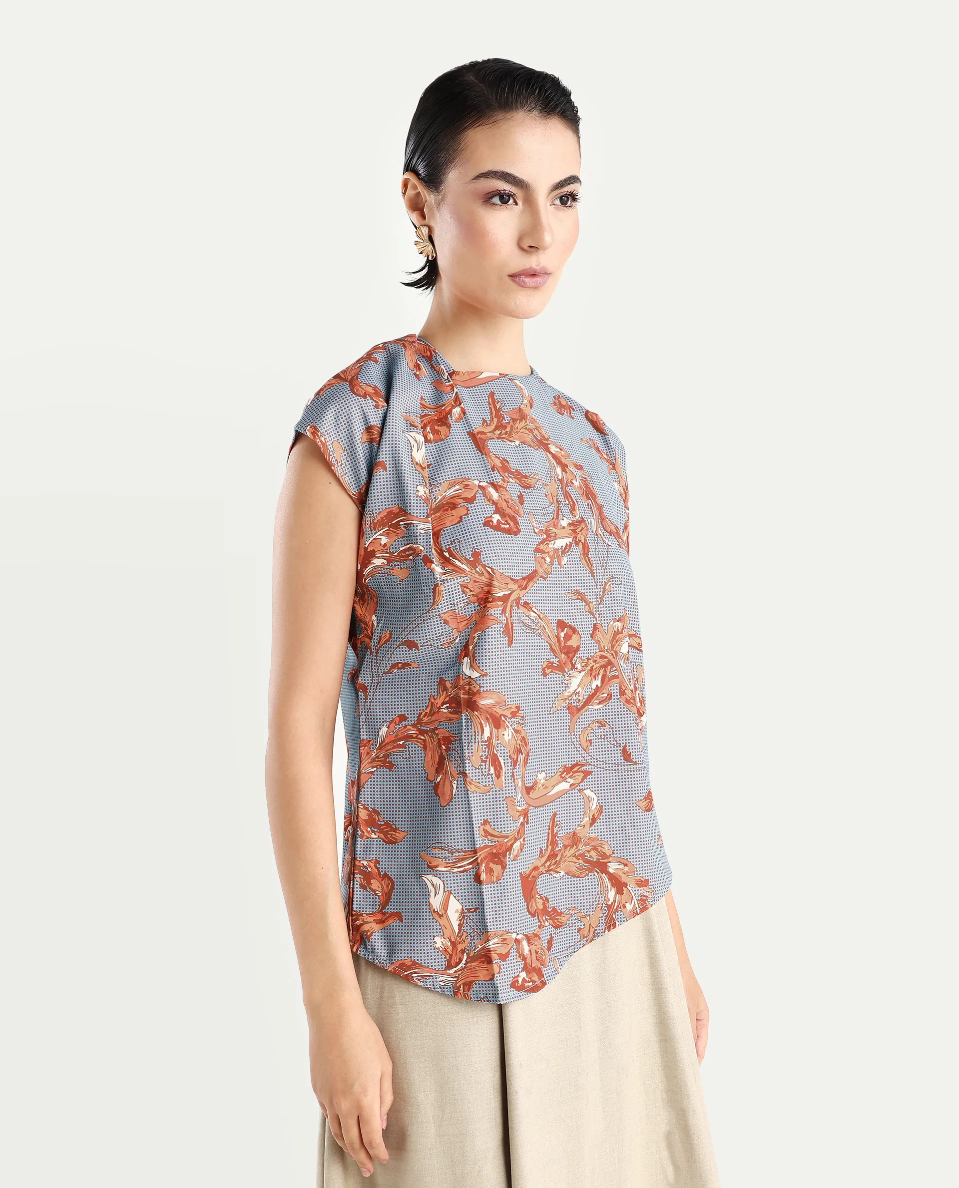 Rareism Women's Grillo Grey Polyester Asymmetric Neck Abstract Print Sleeveless Regular Fit Top - Image 6