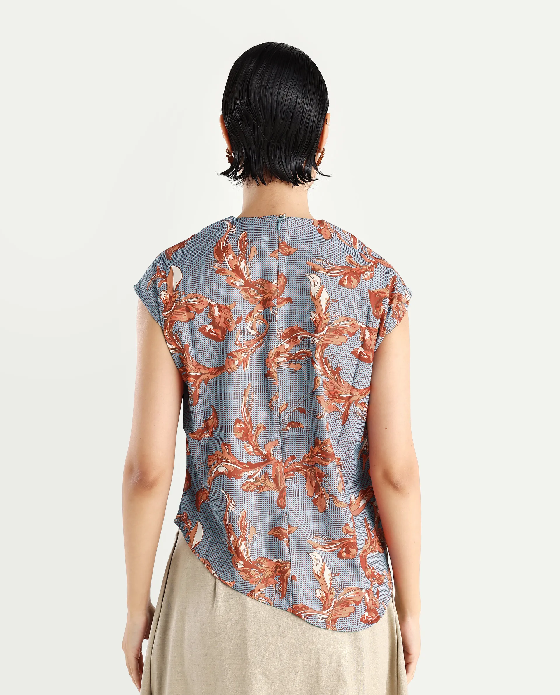 Rareism Women's Grillo Grey Polyester Asymmetric Neck Abstract Print Sleeveless Regular Fit Top - Image 7