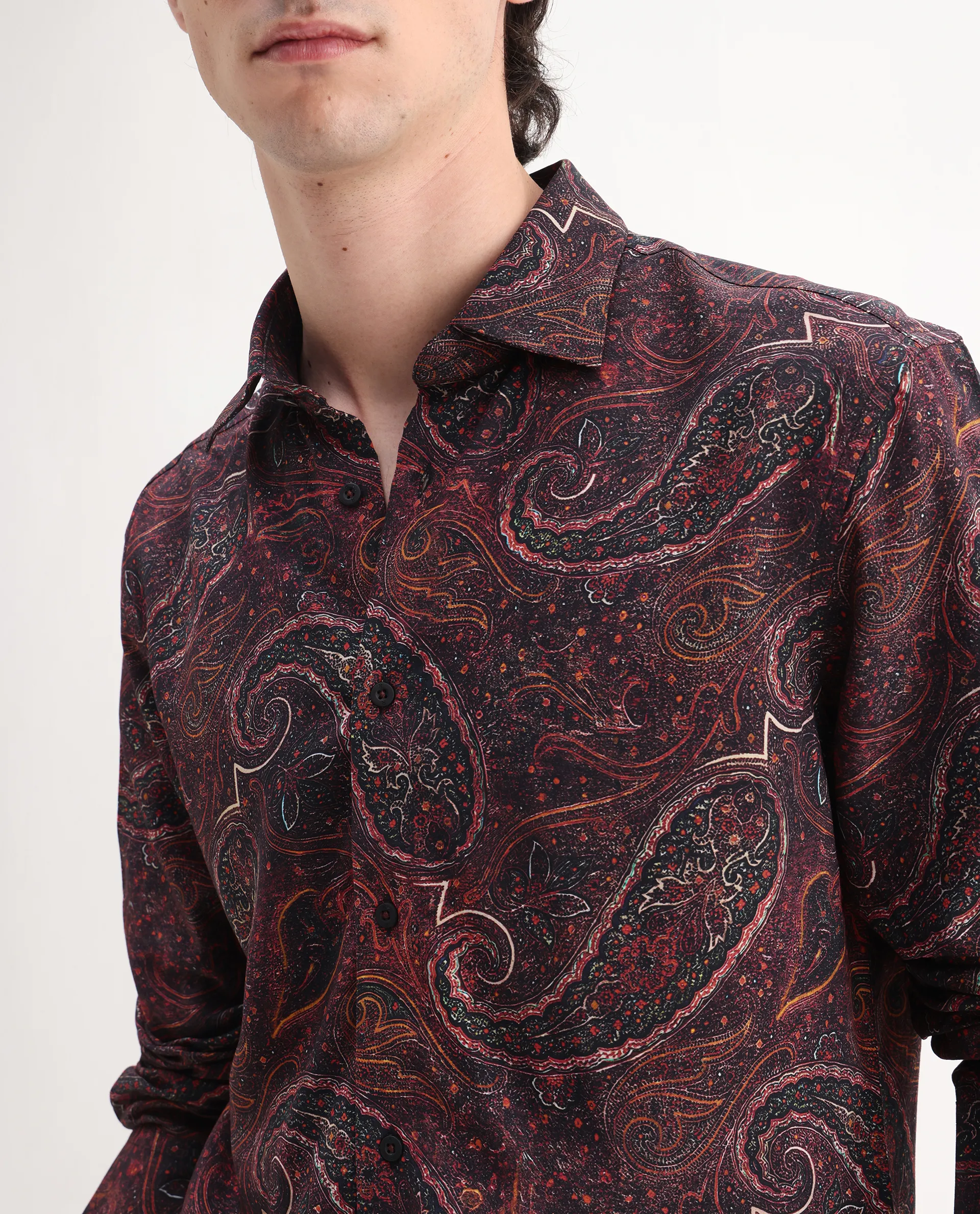 Rare Rabbit Men's Grilo Dusky Rust Viscose Paisley Print Regular Fit Full Sleeve Collared Shirt - Image 3