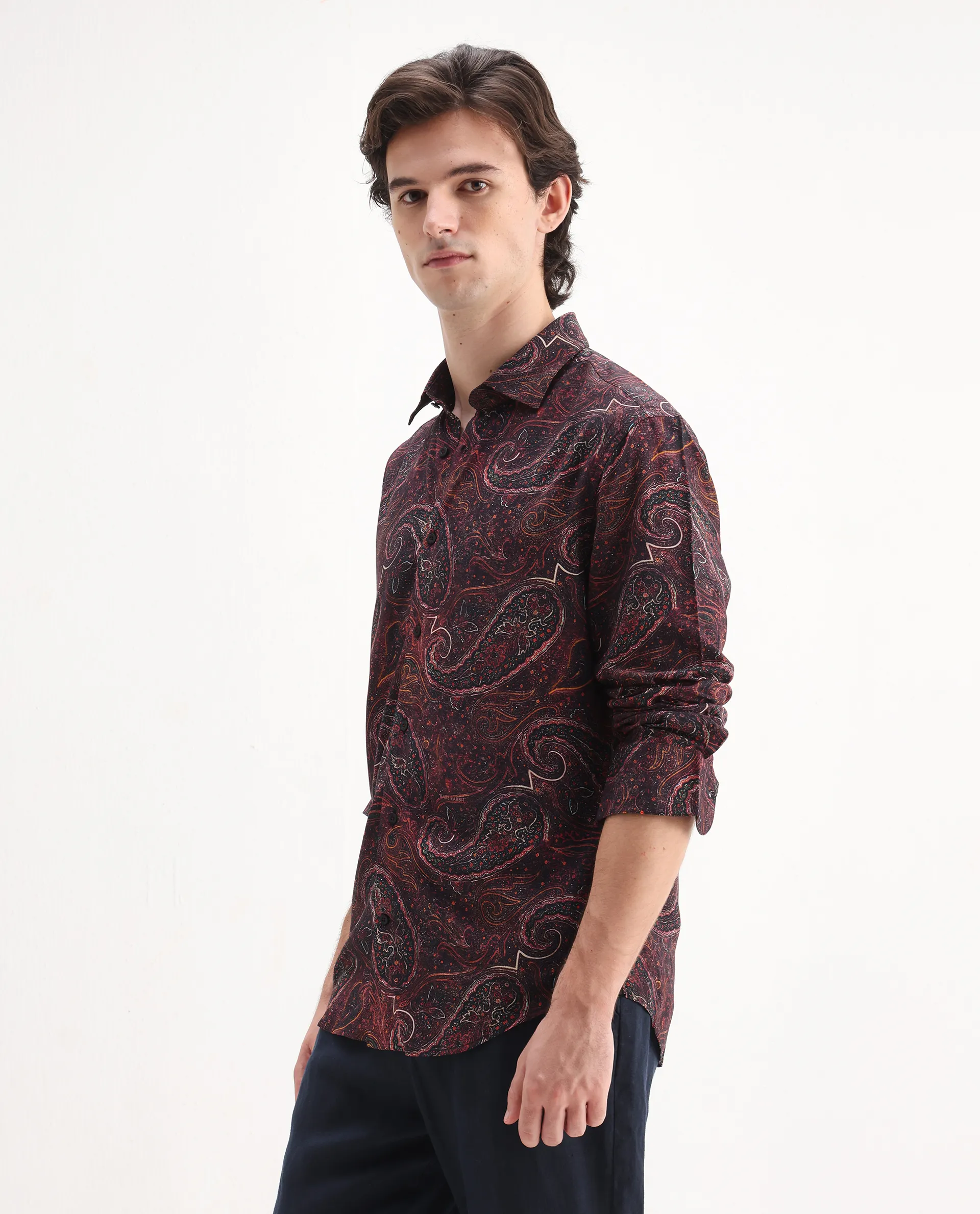Rare Rabbit Men's Grilo Dusky Rust Viscose Paisley Print Regular Fit Full Sleeve Collared Shirt - Image 5