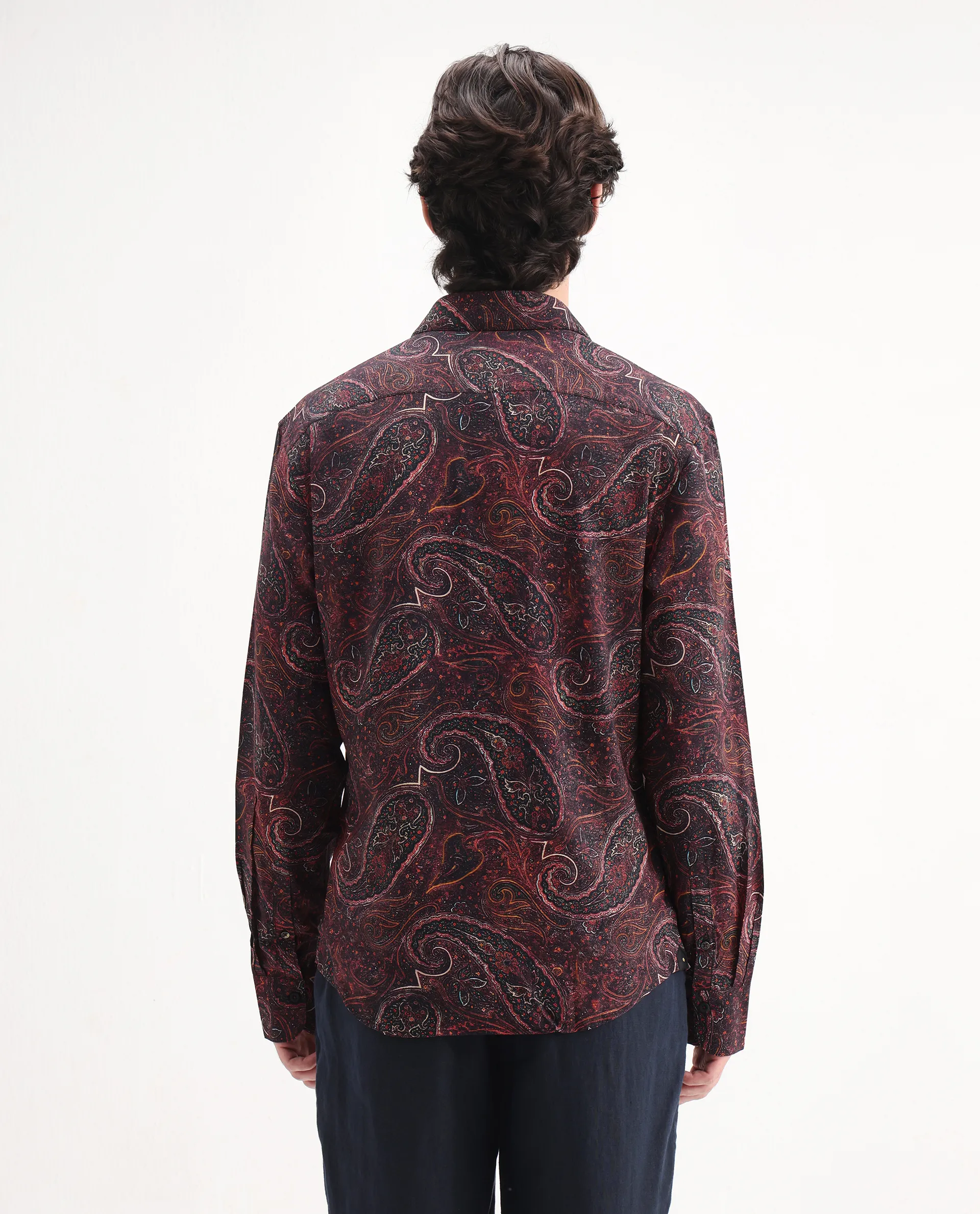 Rare Rabbit Men's Grilo Dusky Rust Viscose Paisley Print Regular Fit Full Sleeve Collared Shirt - Image 7