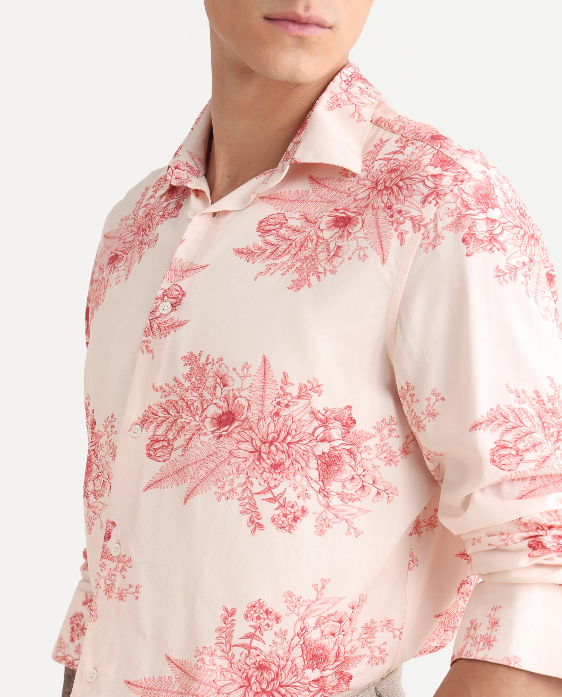 Rare Rabbit Men's Grim-25 Peach Viscose Floral Print Regular Fit Full Sleeve Collared Shirt - Image 3