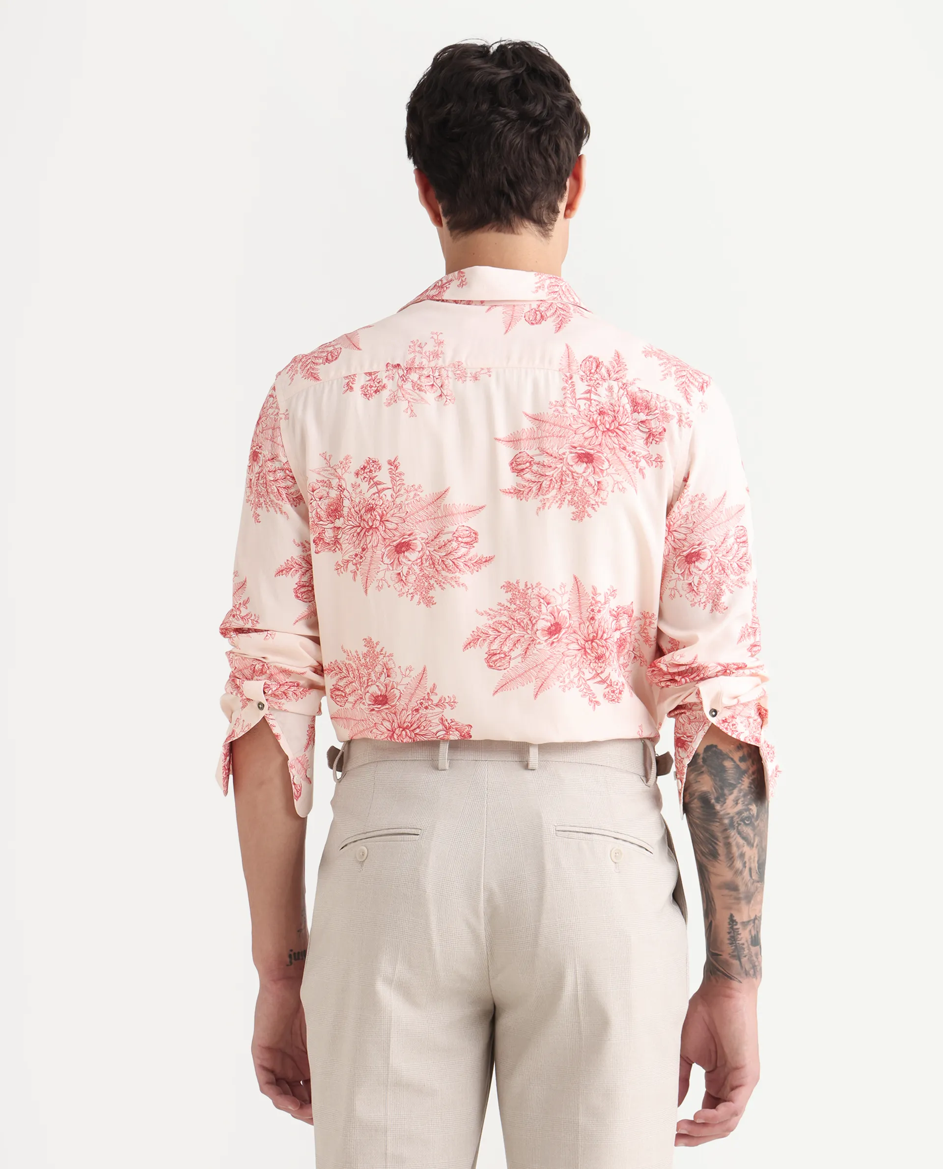 Rare Rabbit Men's Grim-25 Peach Viscose Floral Print Regular Fit Full Sleeve Collared Shirt - Image 7