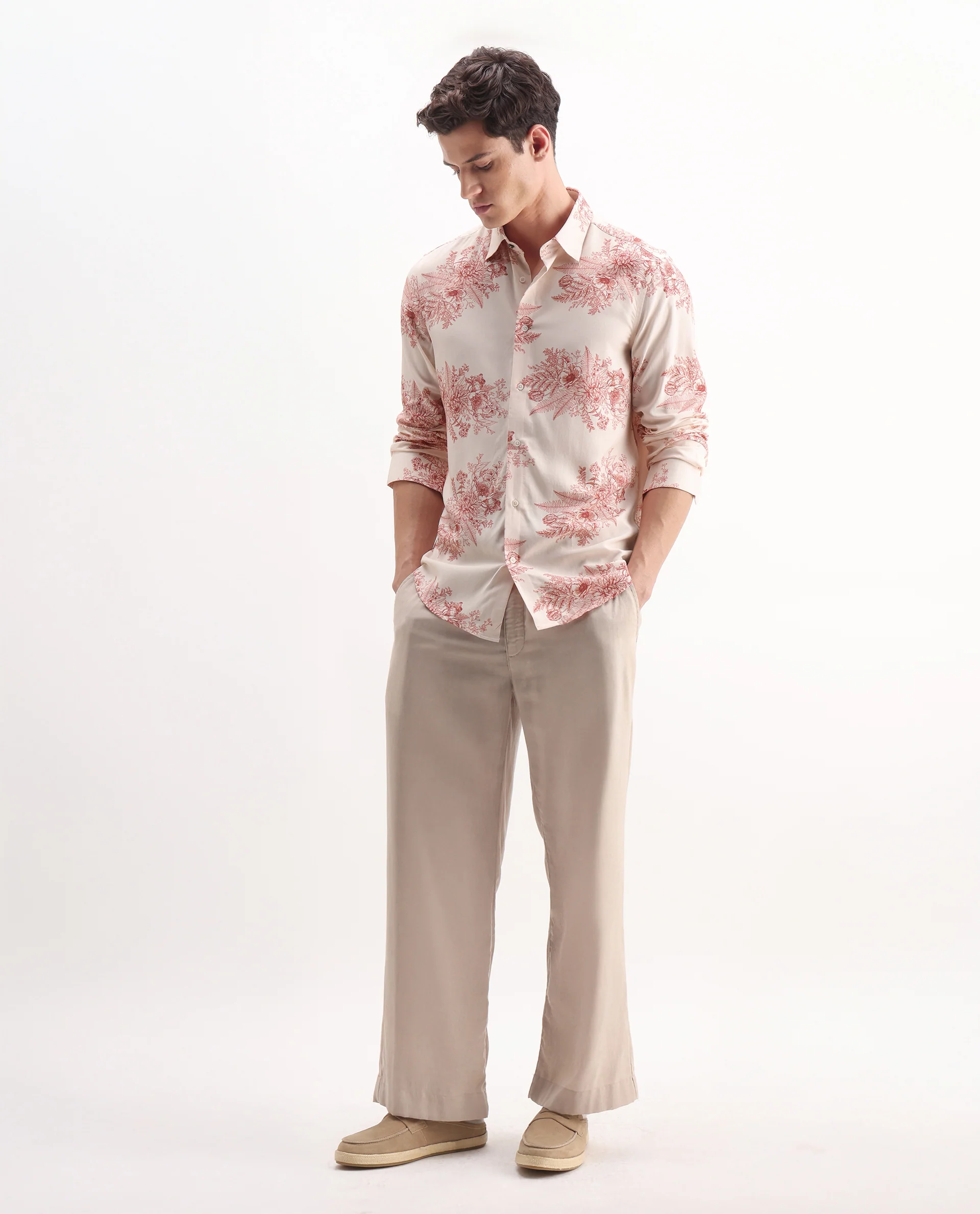 Rare Rabbit Men's Grim Peach Viscose Floral Print Regular Fit Full Sleeve Collared Shirt - Image 2