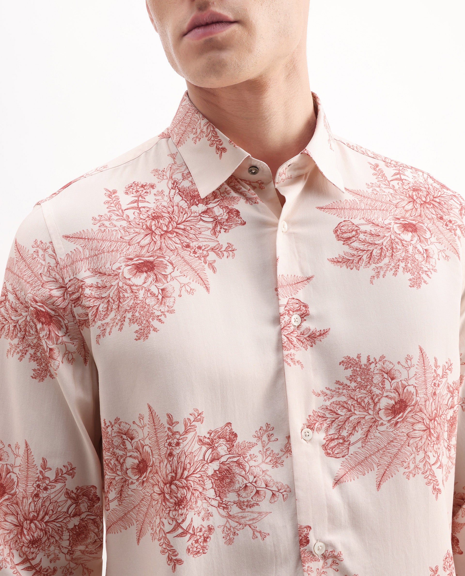 Rare Rabbit Men's Grim Peach Viscose Floral Print Regular Fit Full Sleeve Collared Shirt - Image 4