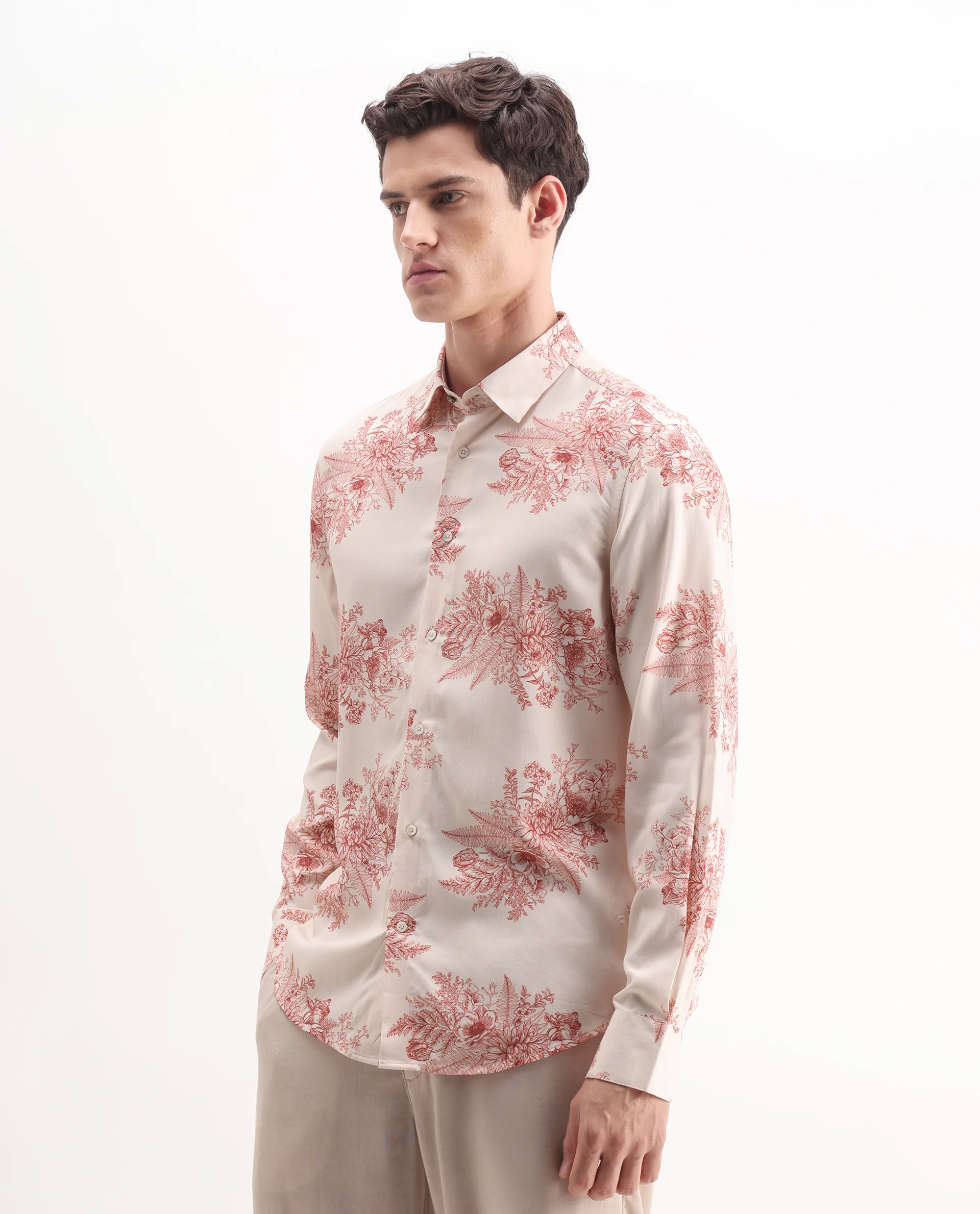 Rare Rabbit Men's Grim Peach Viscose Floral Print Regular Fit Full Sleeve Collared Shirt - Image 5