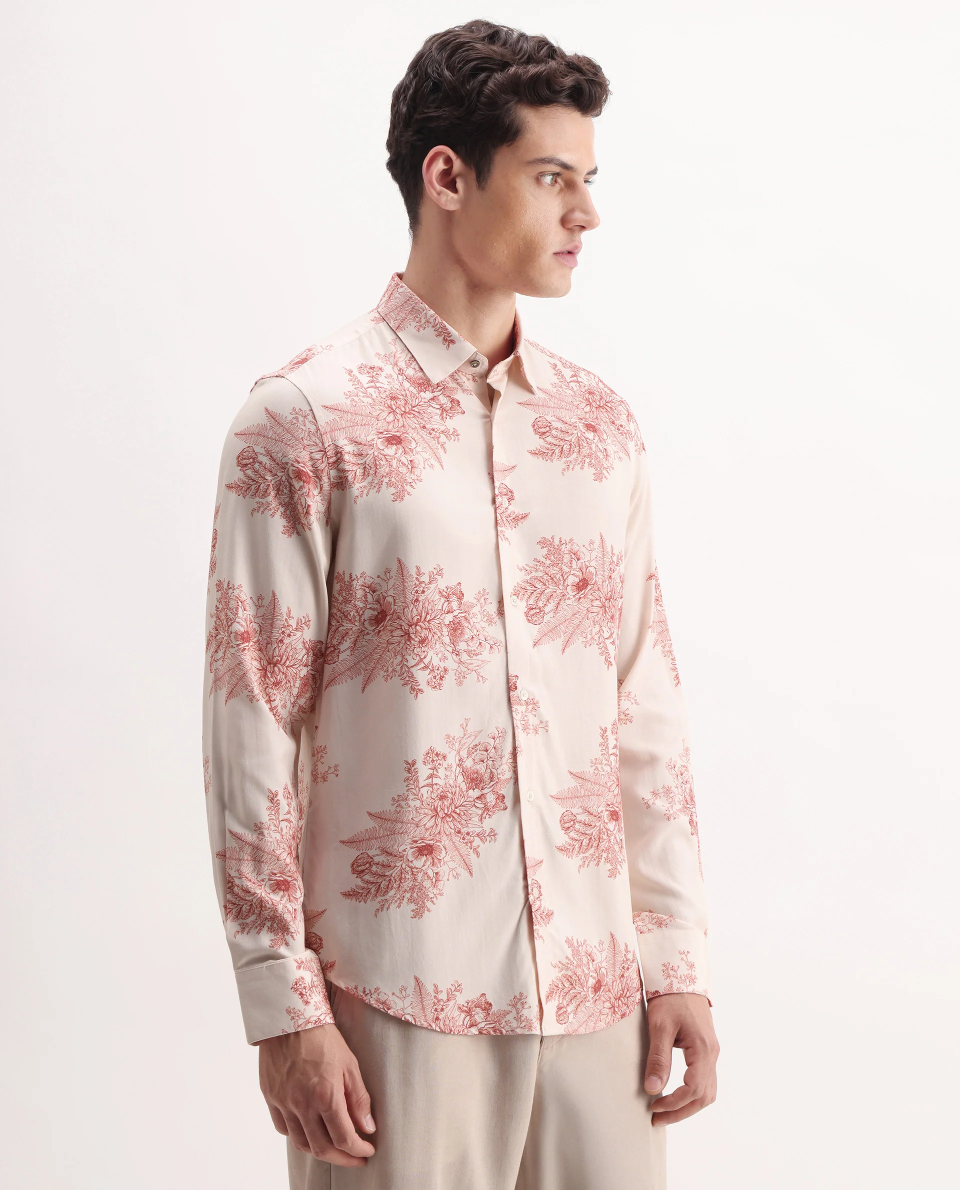 Rare Rabbit Men's Grim Peach Viscose Floral Print Regular Fit Full Sleeve Collared Shirt - Image 6