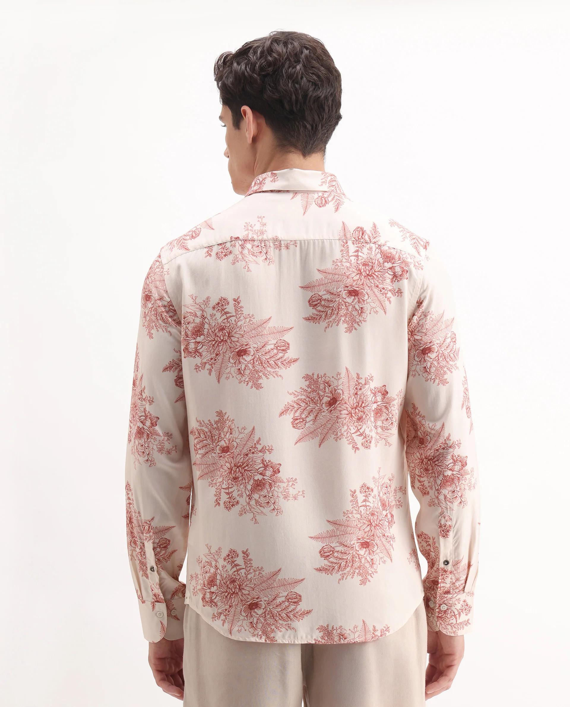 Rare Rabbit Men's Grim Peach Viscose Floral Print Regular Fit Full Sleeve Collared Shirt - Image 7