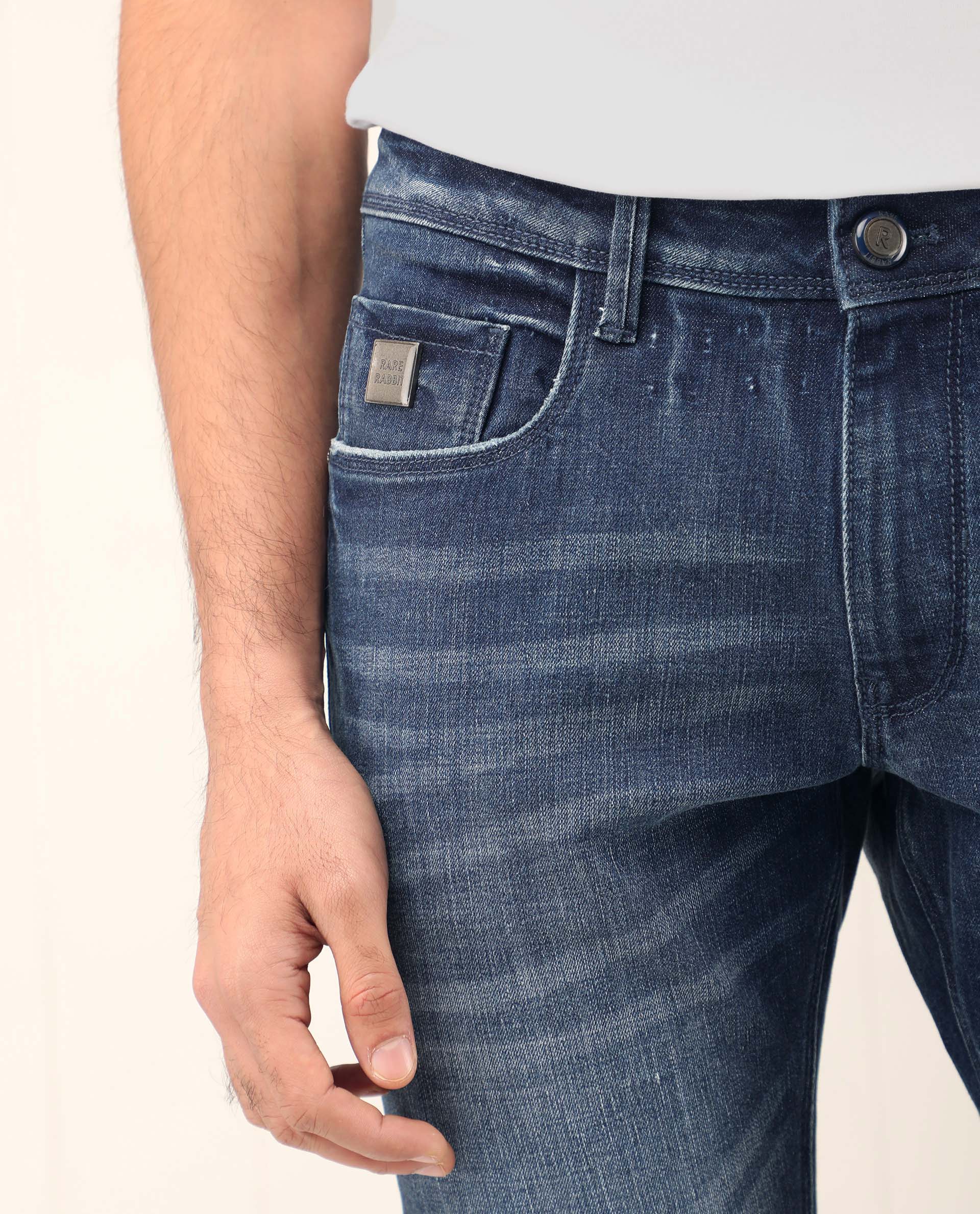 Rare Rabbit Men's Grimm Blue Cotton Plain Hawk Slim Fit Jeans - Image 2