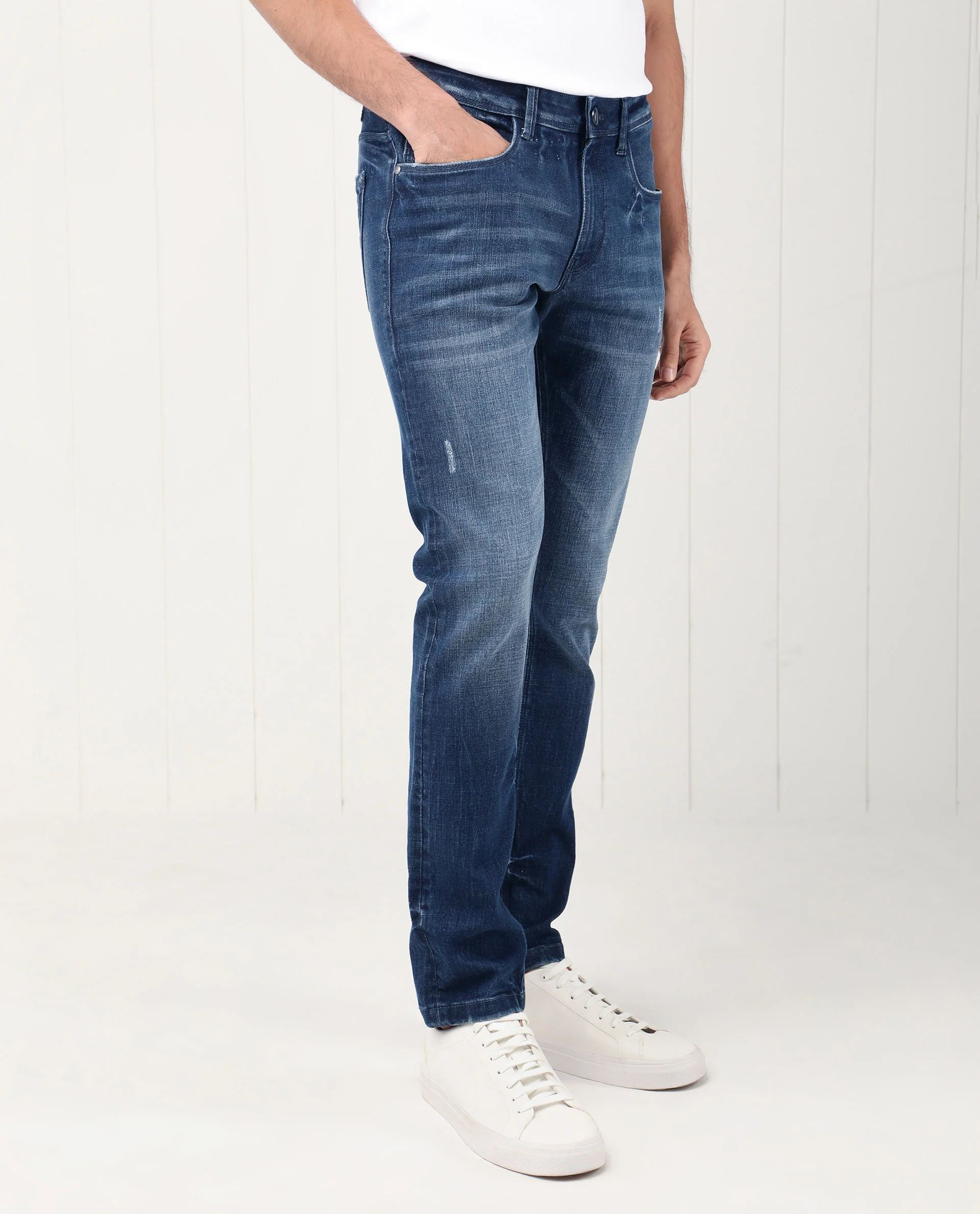 Rare Rabbit Men's Grimm Blue Cotton Plain Hawk Slim Fit Jeans - Image 3