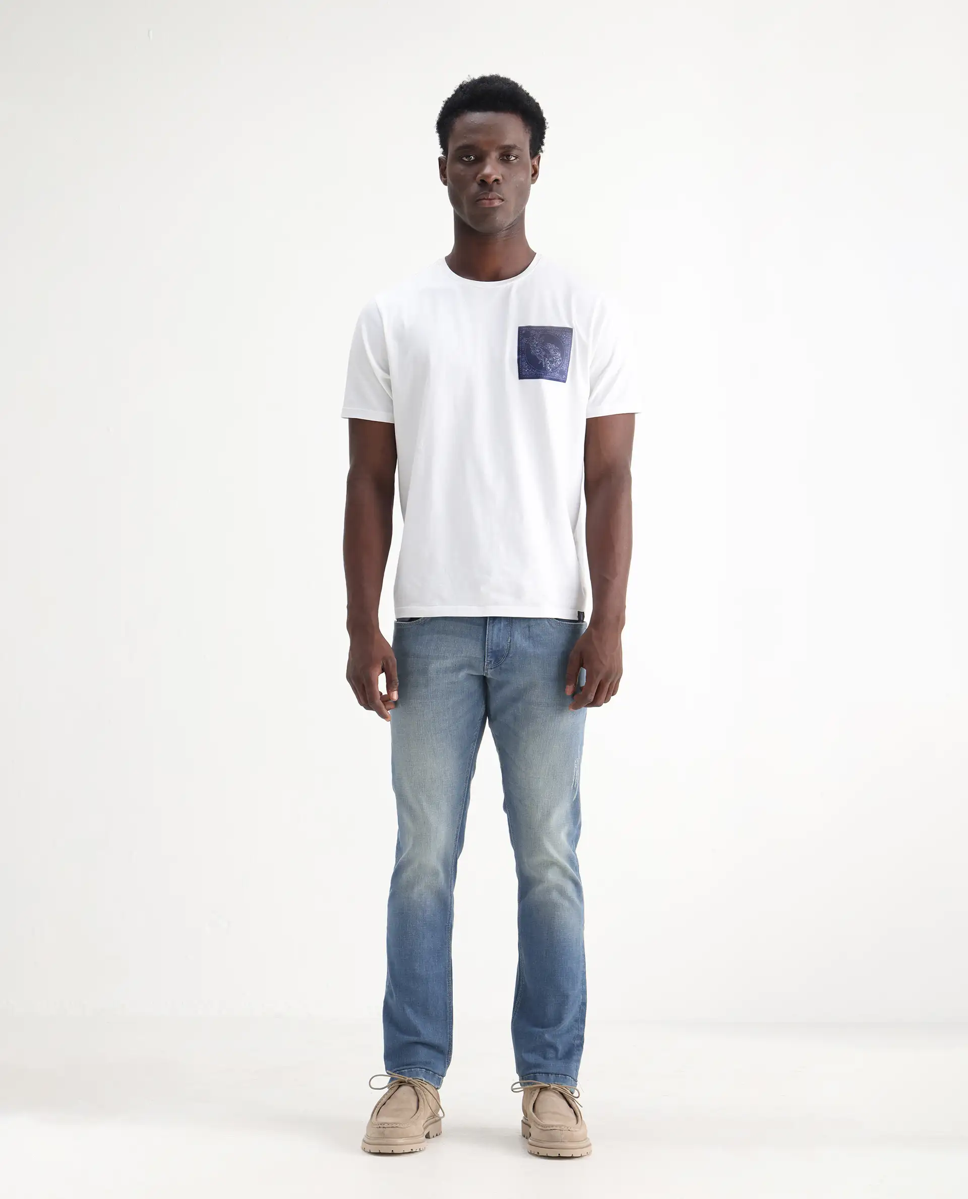Rare Rabbit Men's Grimm Light Blue Cotton Plain Hawk Slim Fit Jeans - Image 3