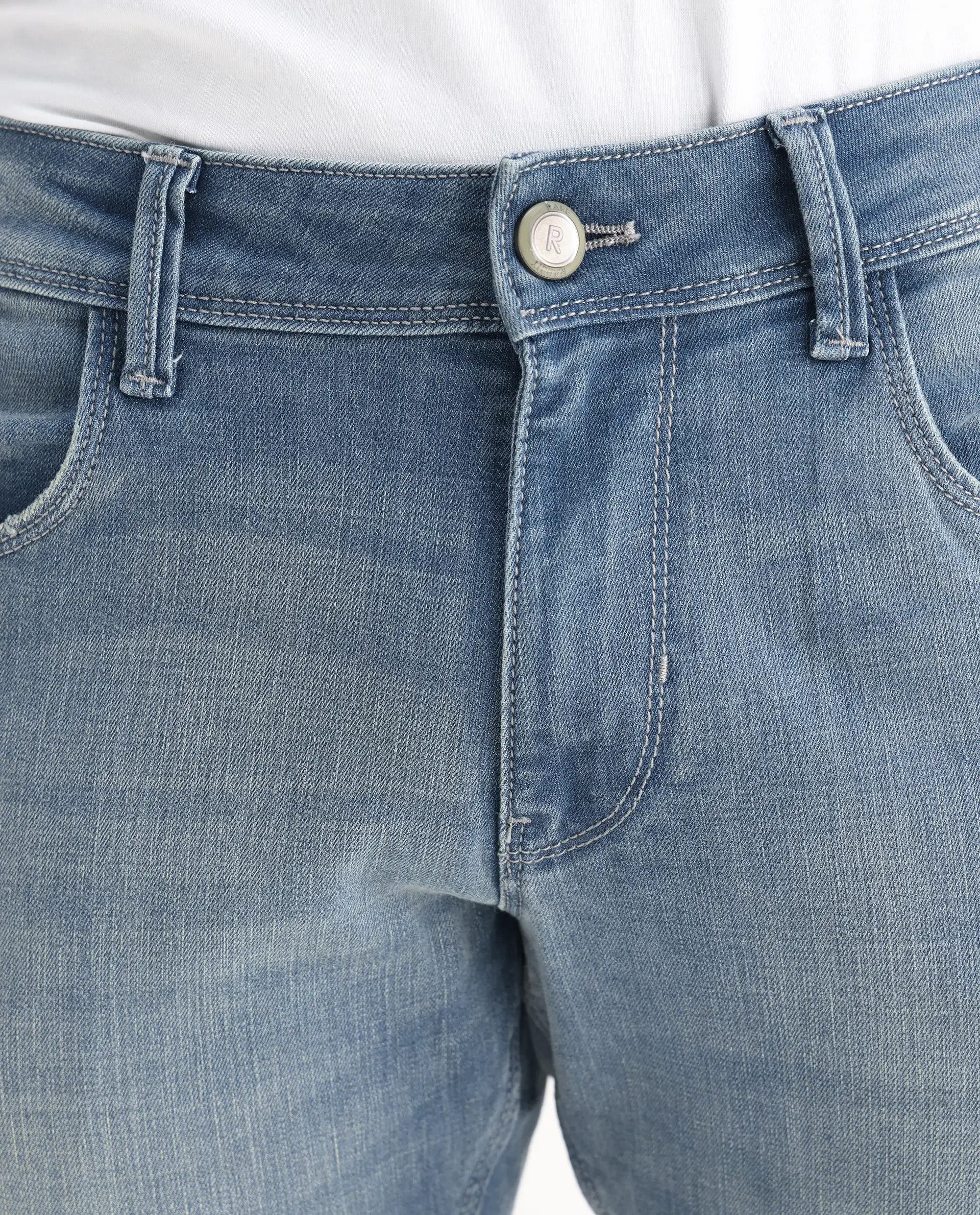 Rare Rabbit Men's Grimm Light Blue Cotton Plain Hawk Slim Fit Jeans - Image 4