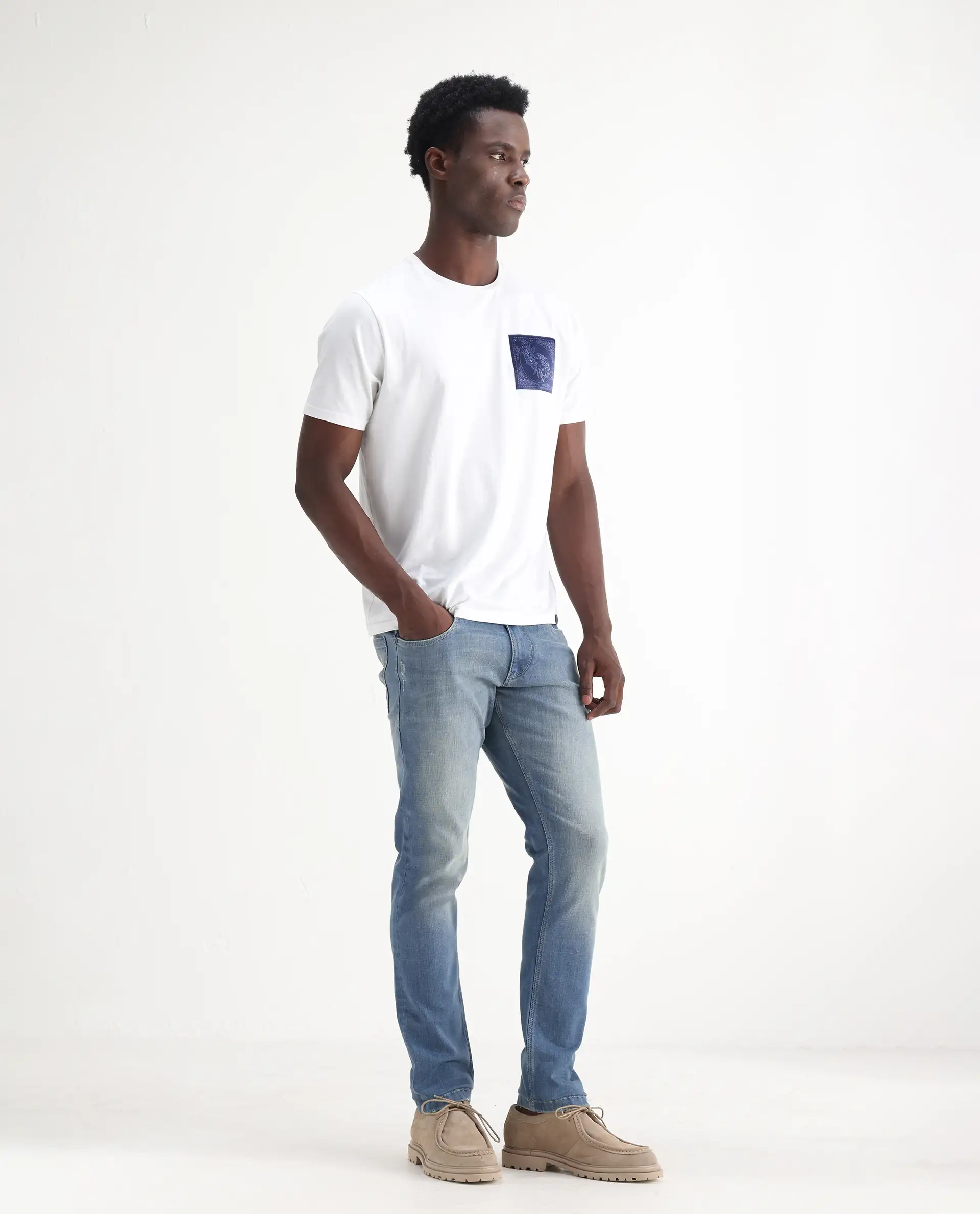 Rare Rabbit Men's Grimm Light Blue Cotton Plain Hawk Slim Fit Jeans - Image 5