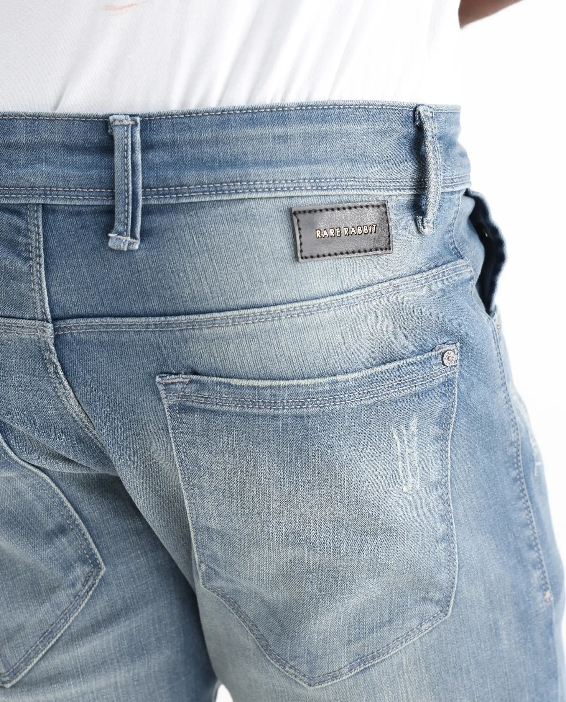 Rare Rabbit Men's Grimm Light Blue Cotton Plain Hawk Slim Fit Jeans - Image 6