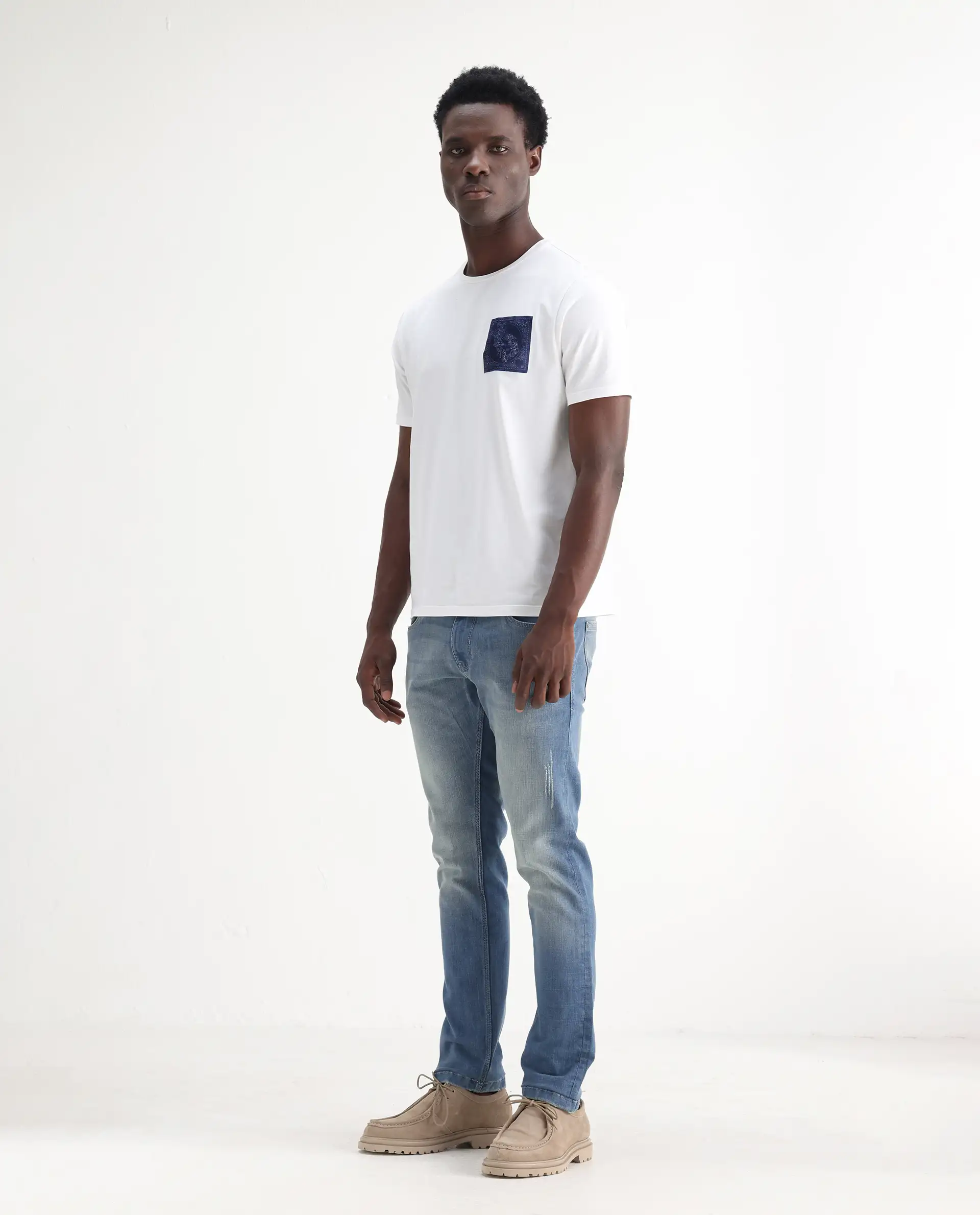 Rare Rabbit Men's Grimm Light Blue Cotton Plain Hawk Slim Fit Jeans - Image 7