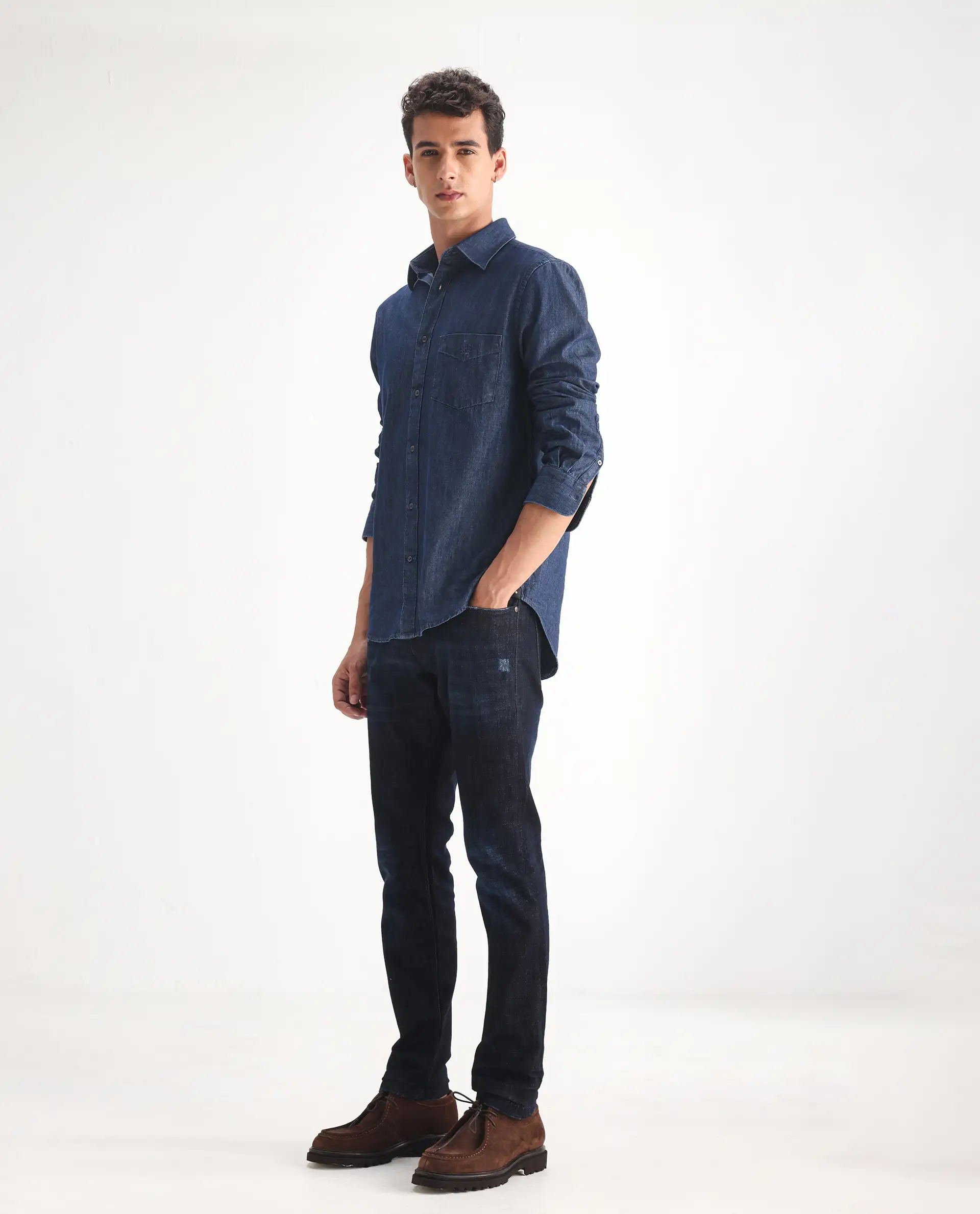 Rare Rabbit Men's Grimm Navy Cotton Plain Hawk Slim Fit Jeans - Image 3