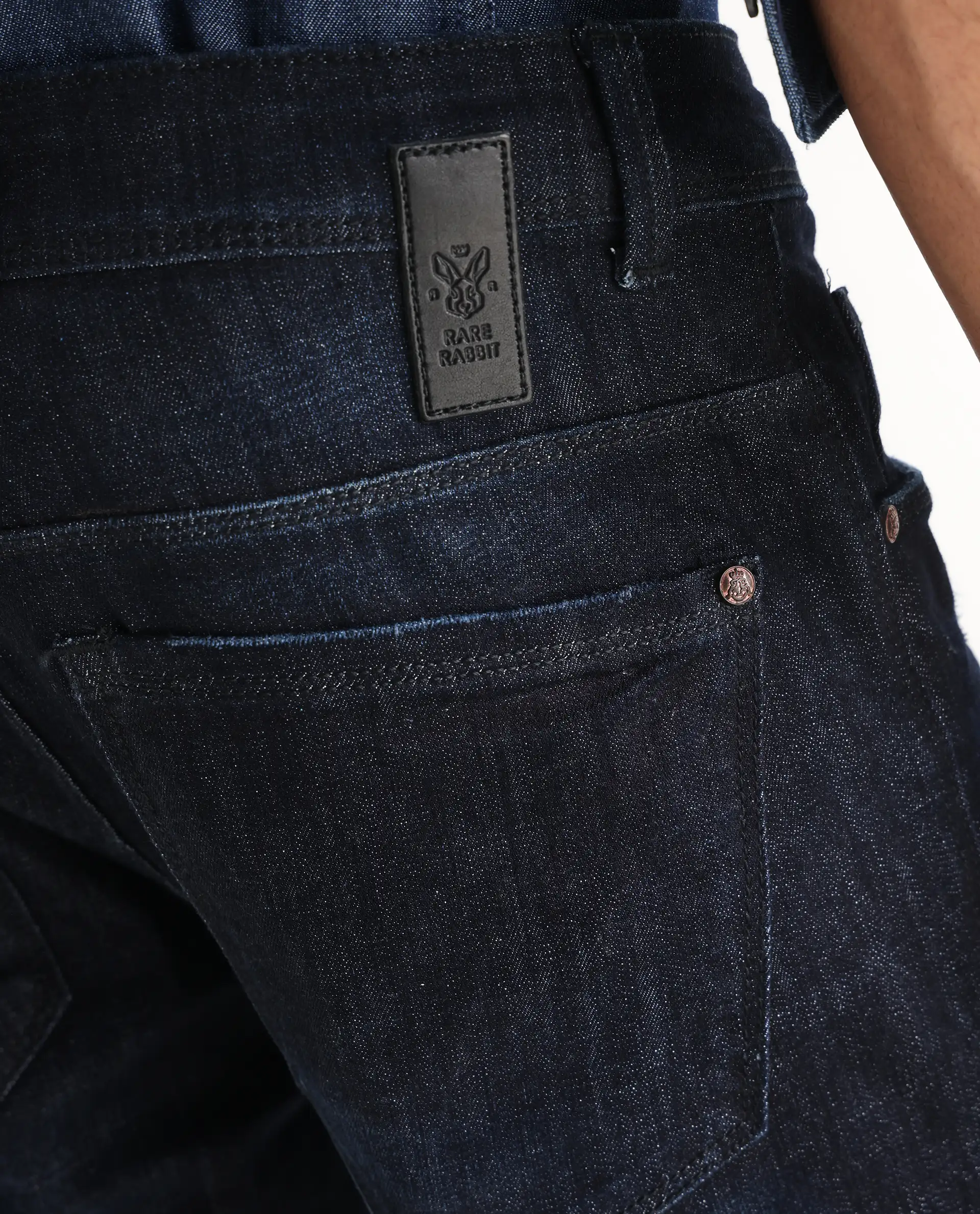 Rare Rabbit Men's Grimm Navy Cotton Plain Hawk Slim Fit Jeans - Image 4