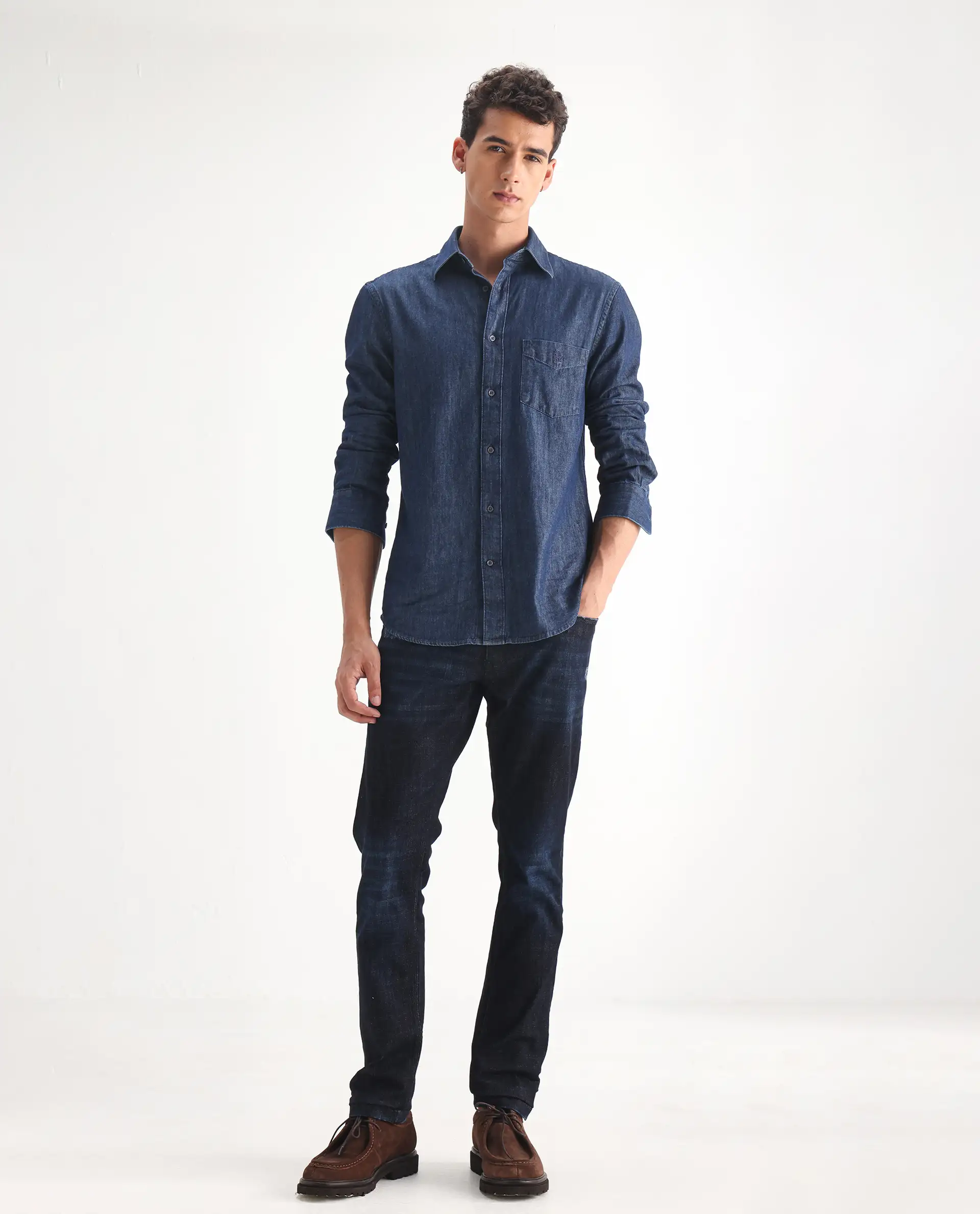 Rare Rabbit Men's Grimm Navy Cotton Plain Hawk Slim Fit Jeans - Image 9