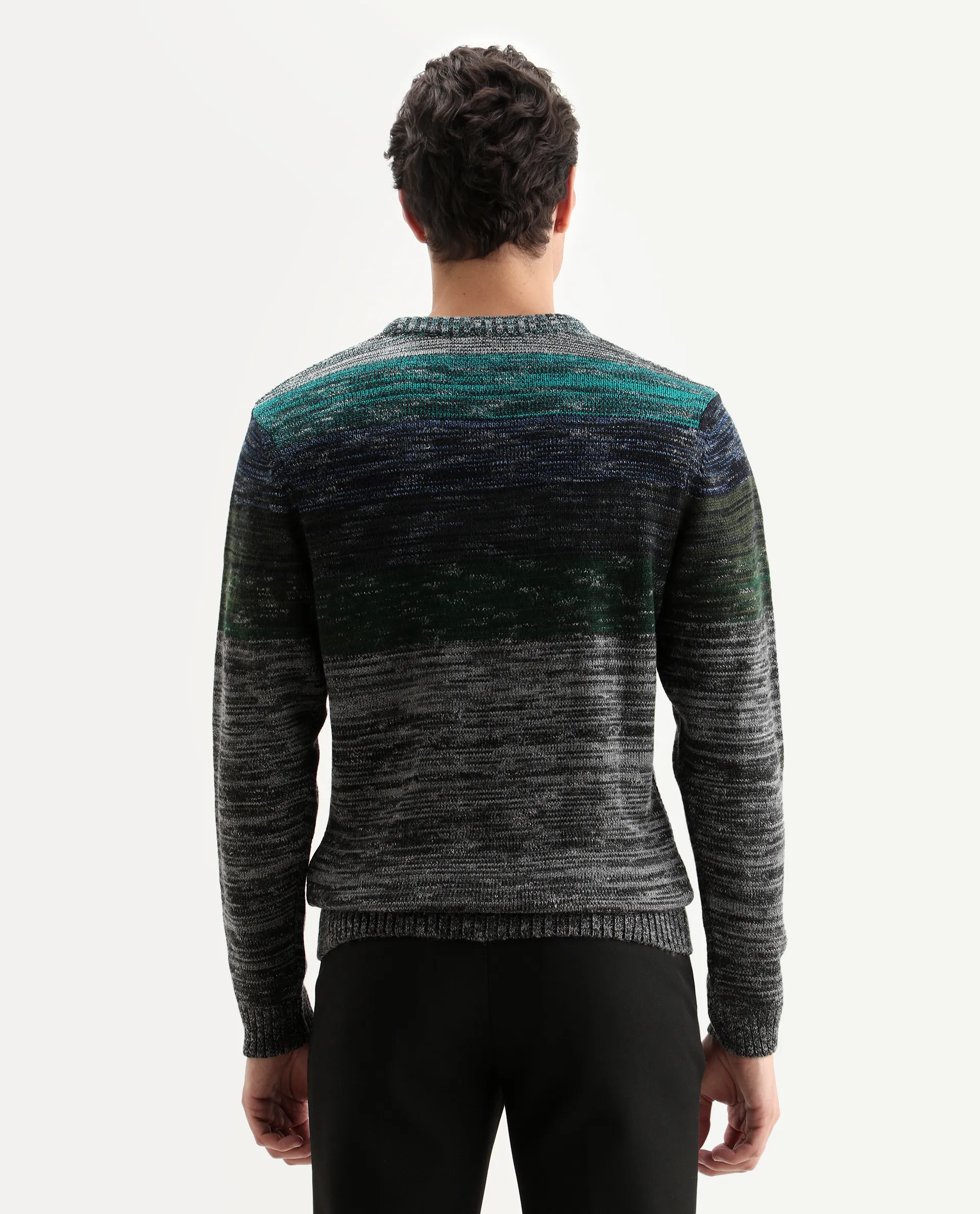 Rare Rabbit Men's Grindle Green Acrylic Ombre Relaxed Fit Full Sleeve Crew Neck Sweater - Image 7