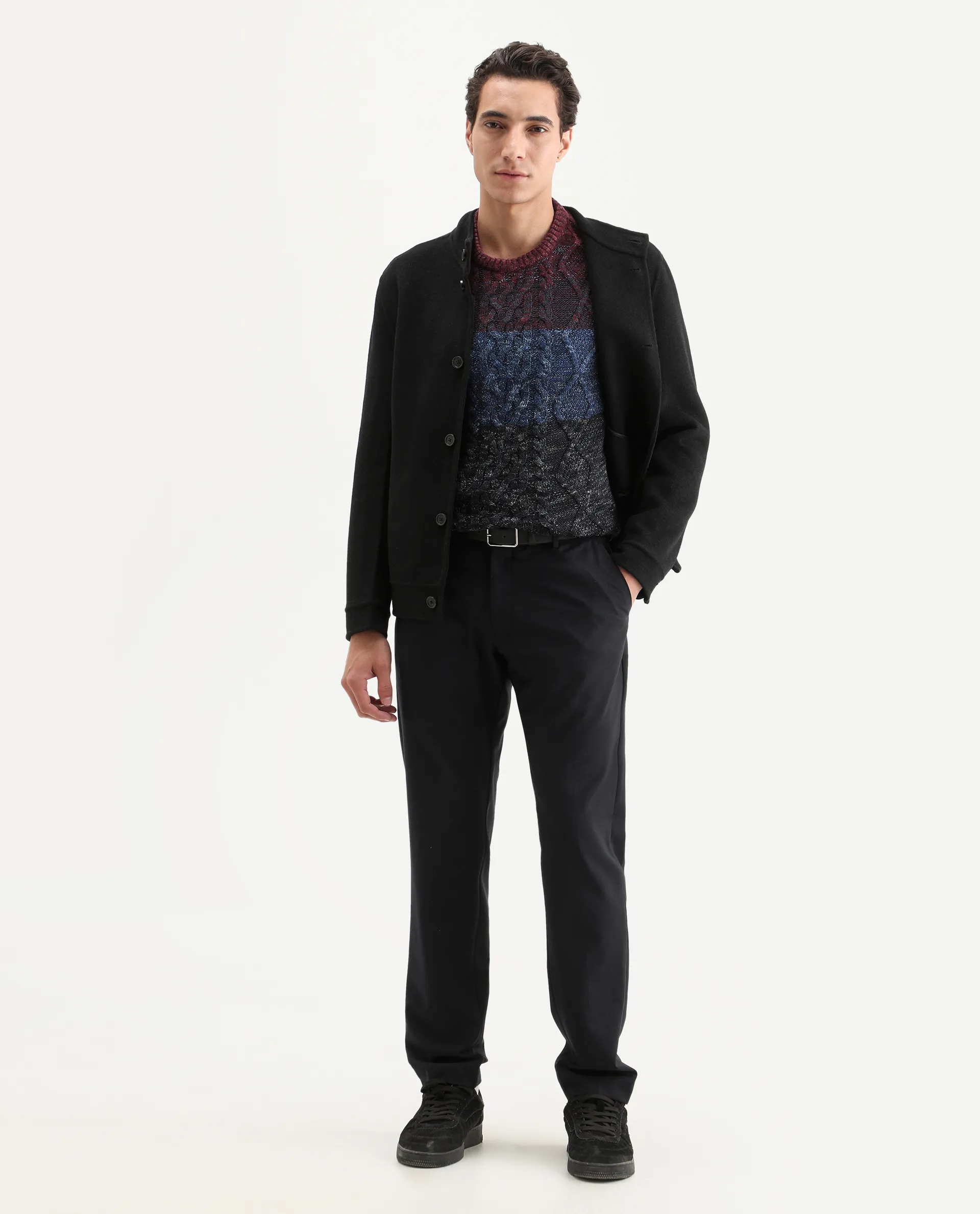 Rare Rabbit Men's Grindle Navy Ombre Slim Fit Full Sleeve Crew Neck Sweater - Image 2