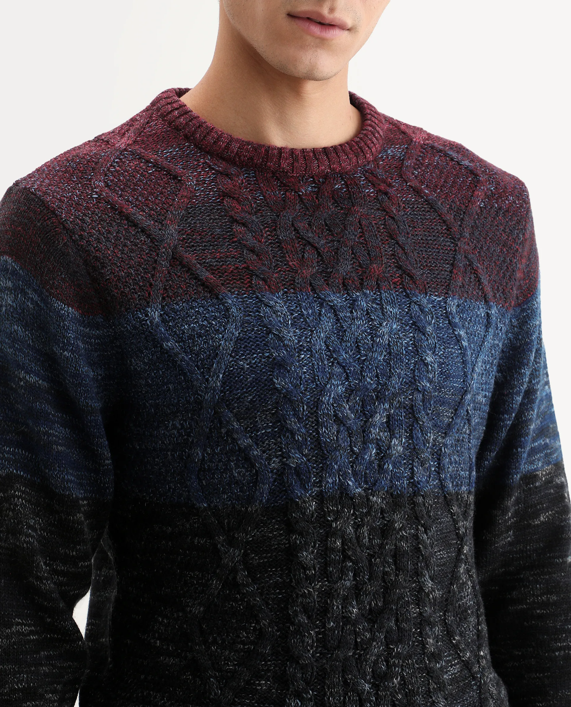 Rare Rabbit Men's Grindle Navy Ombre Slim Fit Full Sleeve Crew Neck Sweater - Image 4