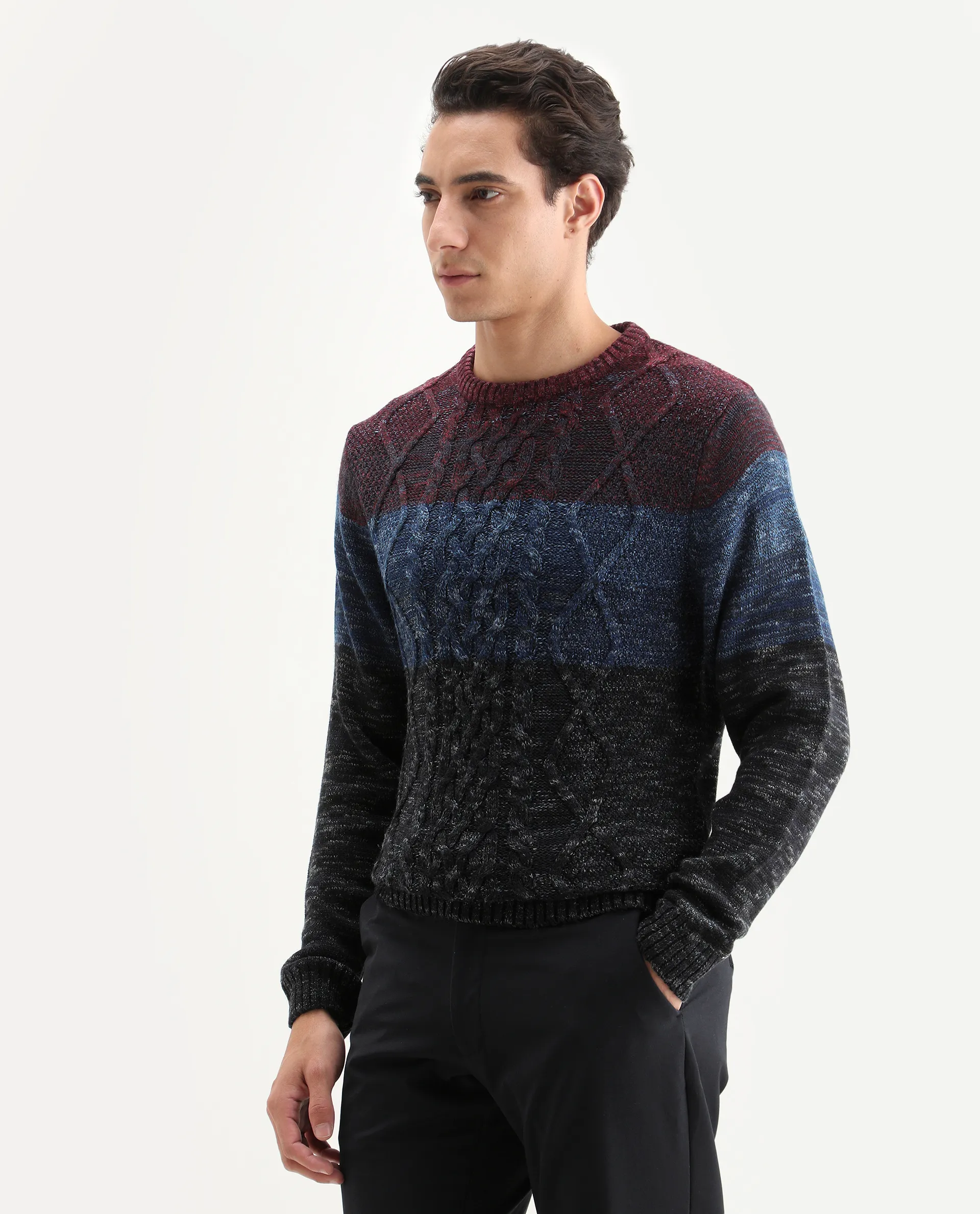 Rare Rabbit Men's Grindle Navy Ombre Slim Fit Full Sleeve Crew Neck Sweater - Image 5