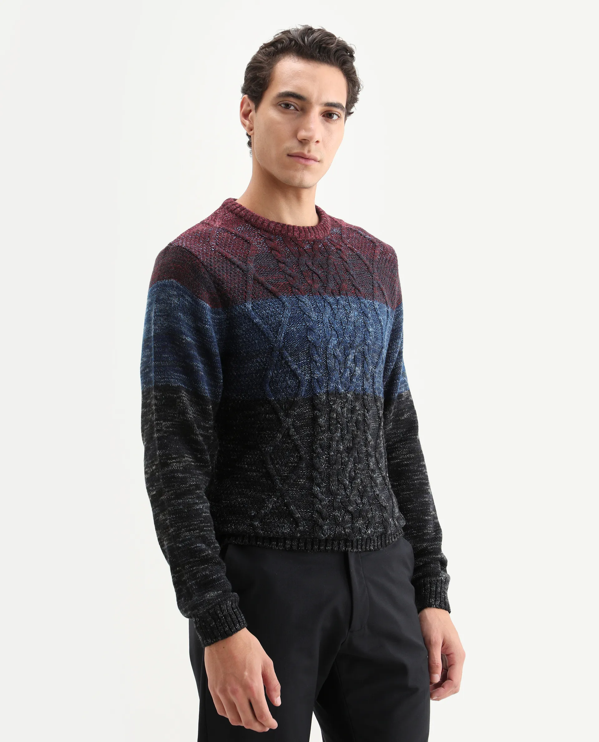 Rare Rabbit Men's Grindle Navy Ombre Slim Fit Full Sleeve Crew Neck Sweater - Image 6