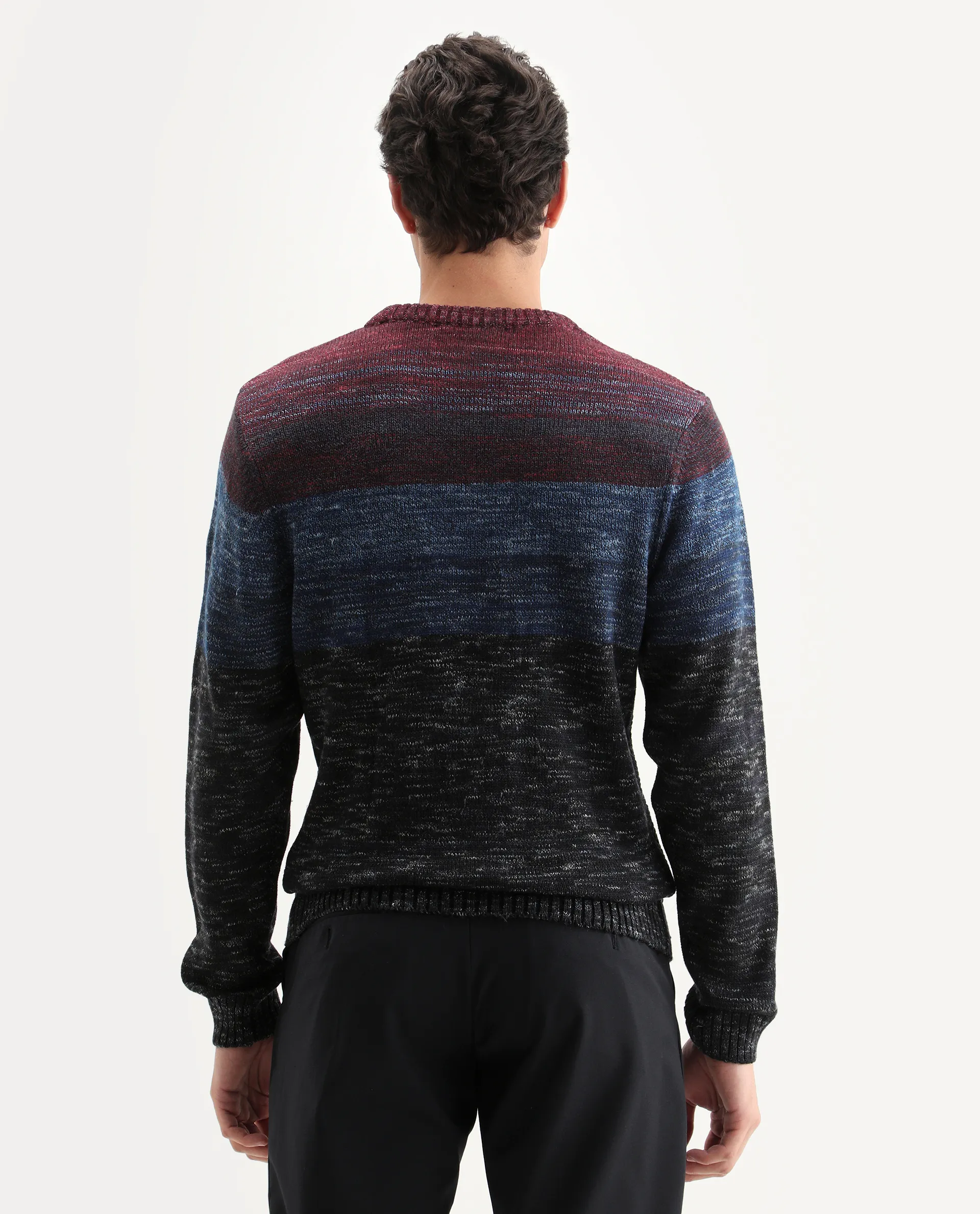 Rare Rabbit Men's Grindle Navy Ombre Slim Fit Full Sleeve Crew Neck Sweater - Image 7