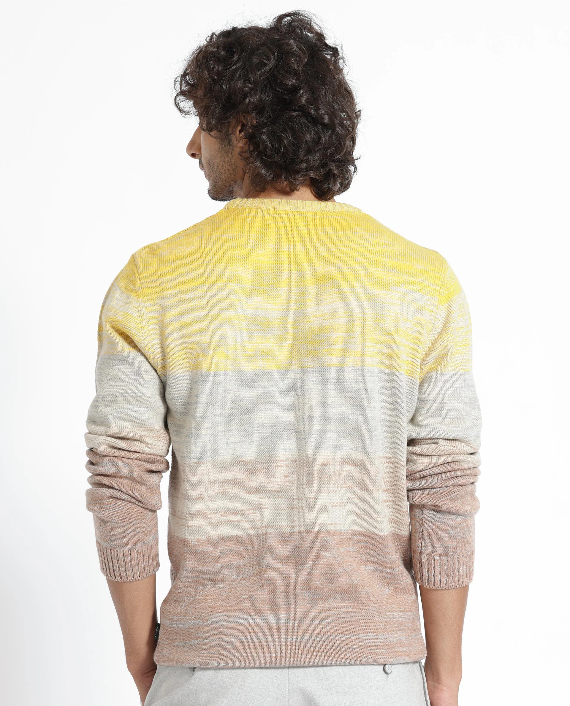 Rare Rabbit Men's Grindle Mustard Ombre Regular Fit Full Sleeve Crew Neck Sweater - Image 10
