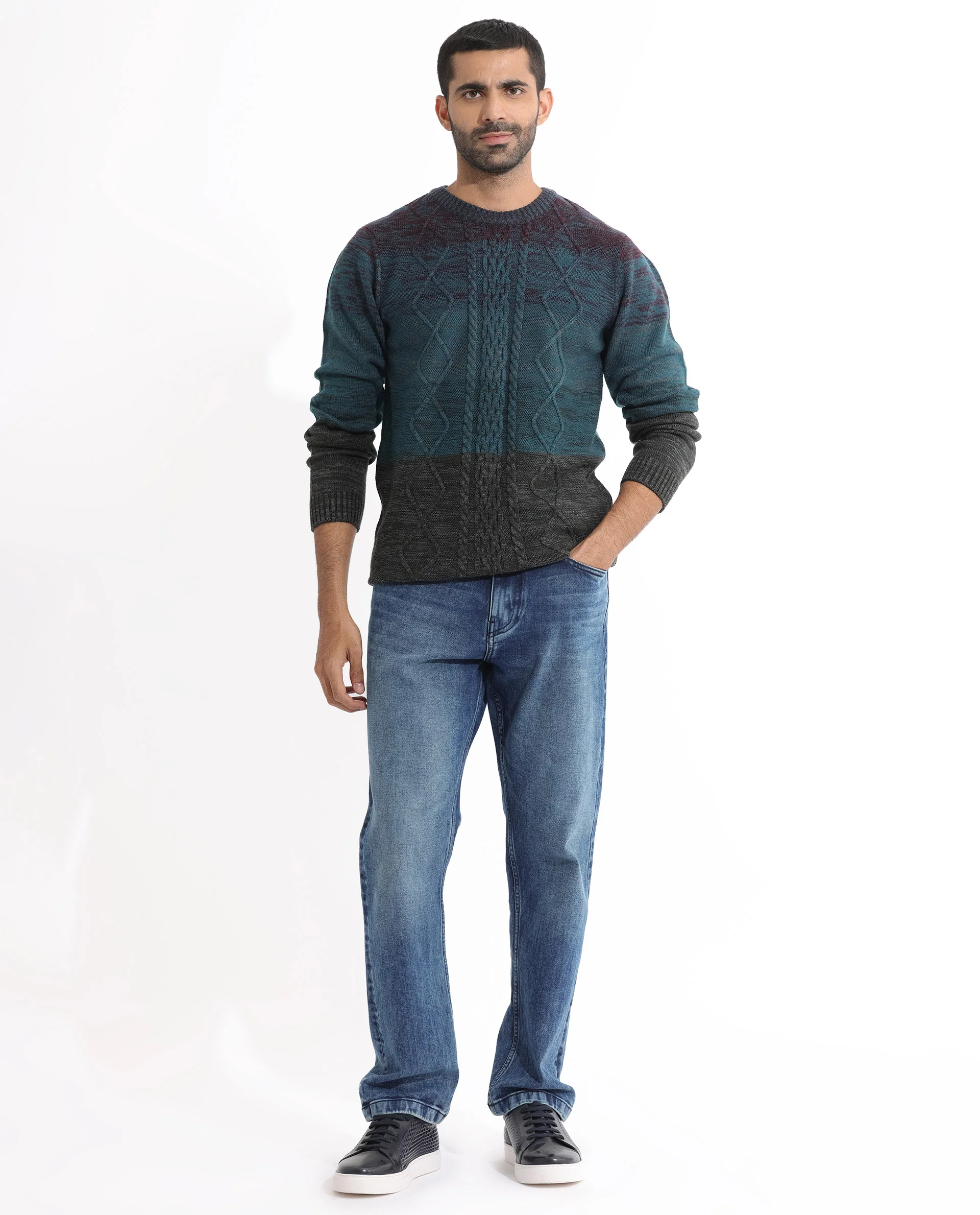 Rare Rabbit Men's Grindle Pink Acrylic Ombre Relaxed Fit Full Sleeve Crew Neck Sweater - Image 2