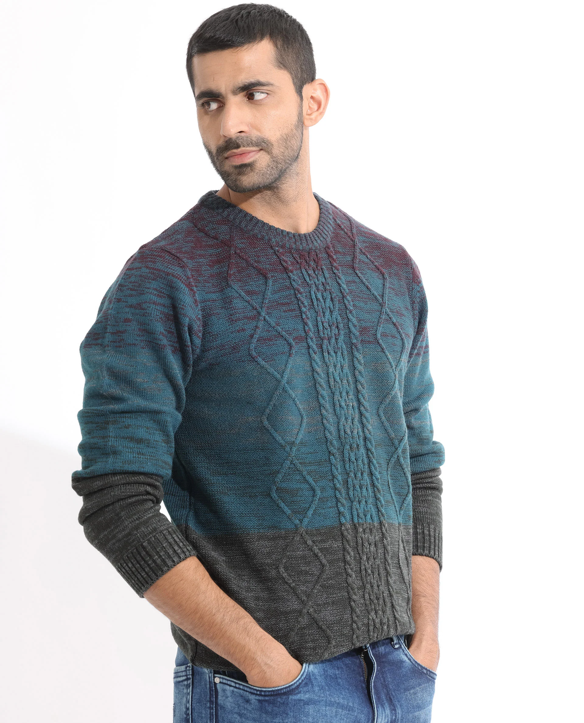Rare Rabbit Men's Grindle Pink Acrylic Ombre Relaxed Fit Full Sleeve Crew Neck Sweater - Image 3