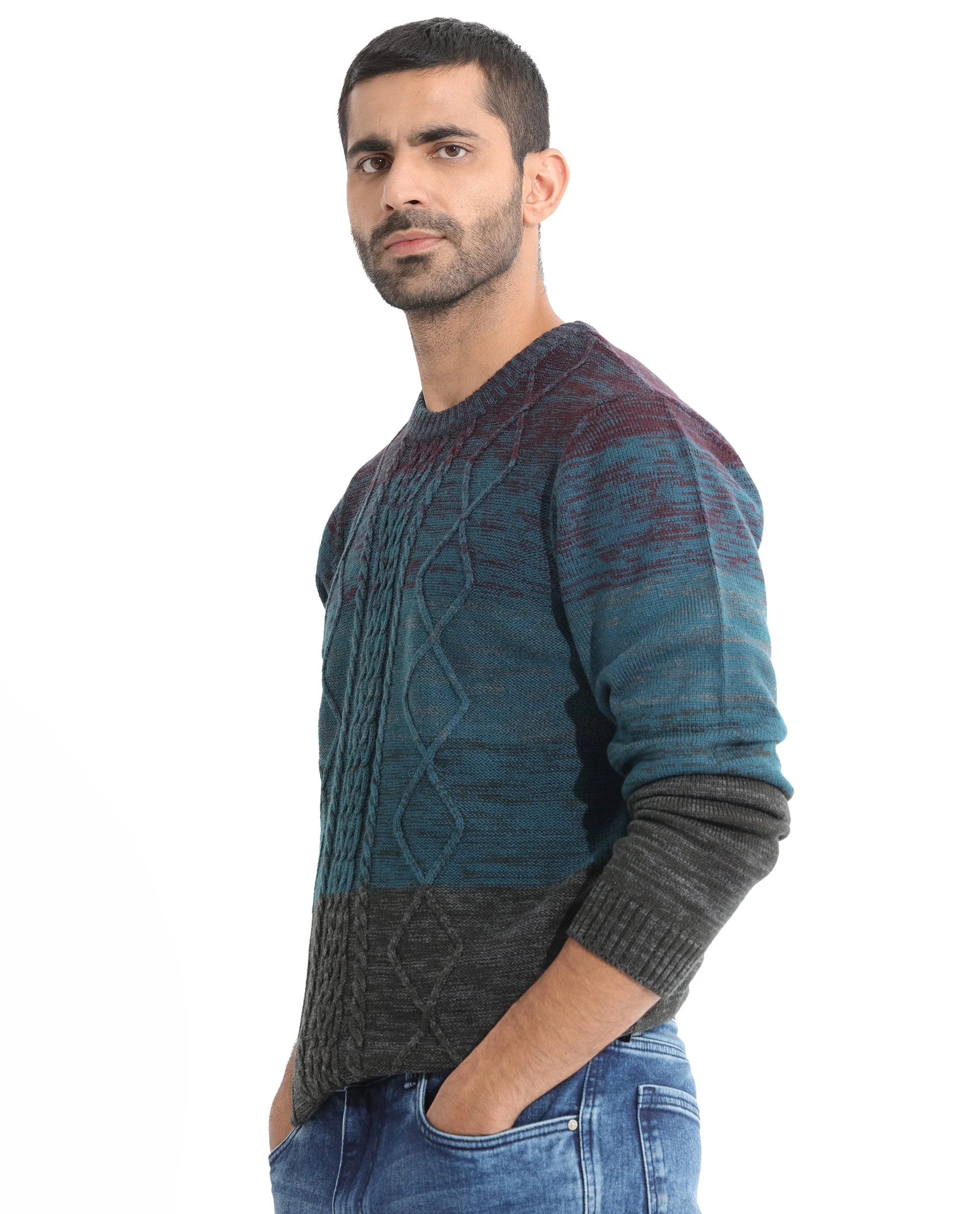 Rare Rabbit Men's Grindle Pink Acrylic Ombre Relaxed Fit Full Sleeve Crew Neck Sweater - Image 4
