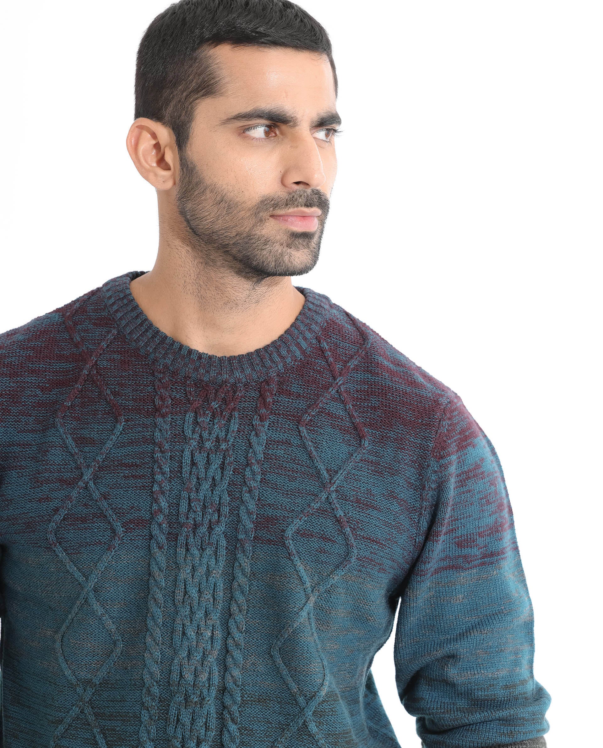 Rare Rabbit Men's Grindle Pink Acrylic Ombre Relaxed Fit Full Sleeve Crew Neck Sweater - Image 6