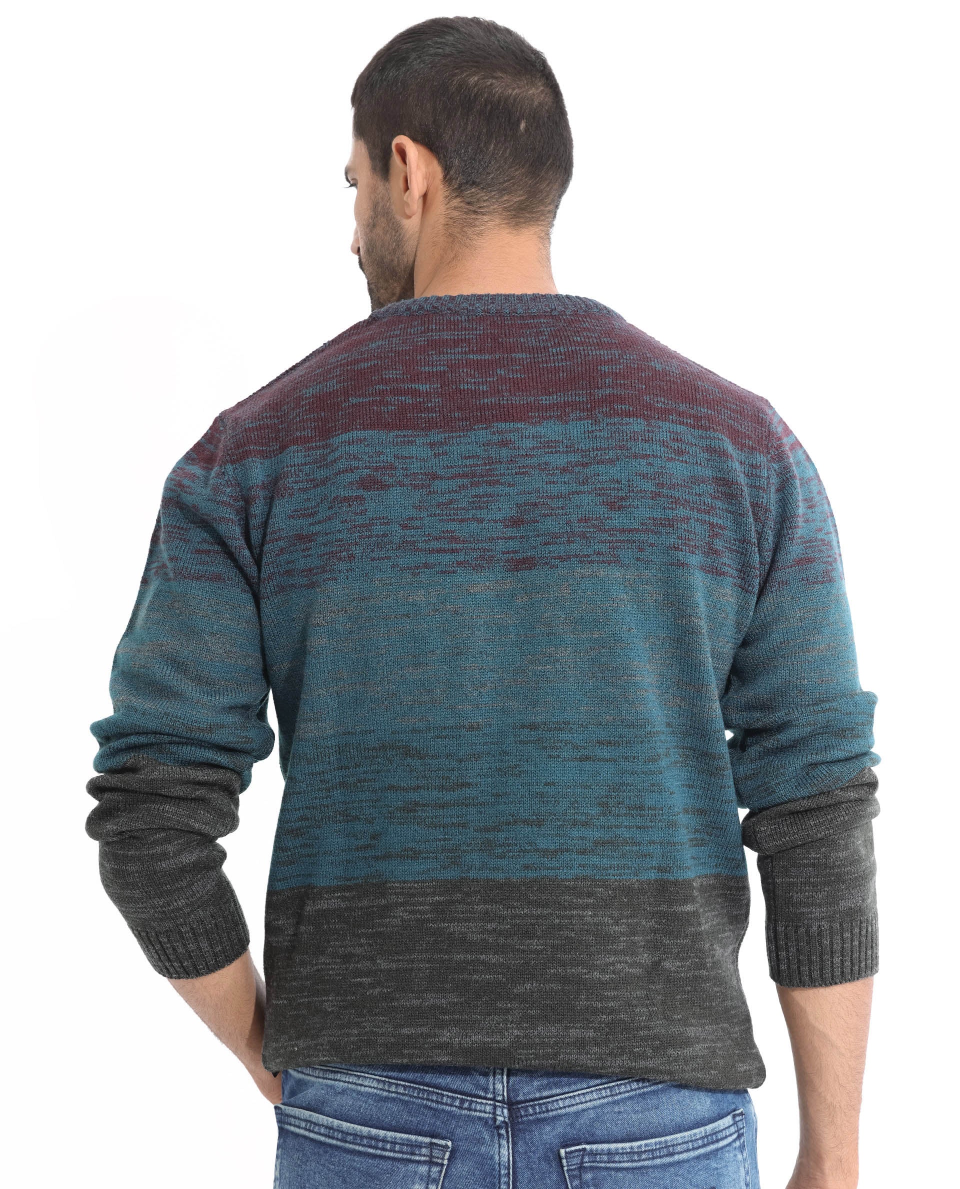 Rare Rabbit Men's Grindle Pink Acrylic Ombre Relaxed Fit Full Sleeve Crew Neck Sweater - Image 7