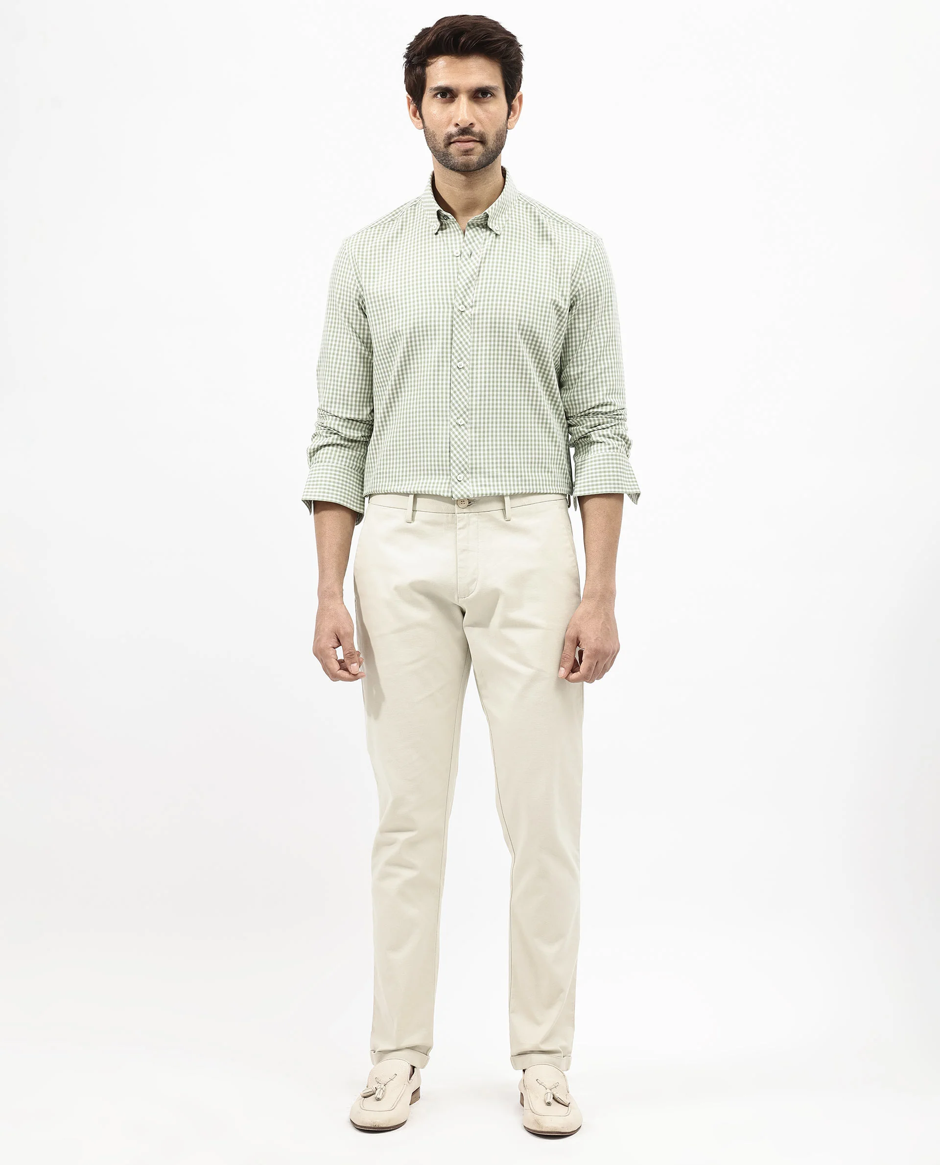 Rare Rabbit Men's Grino Dusky Green Cotton Checked Print Regular Fit Full Sleeve Collared Shirt - Image 2
