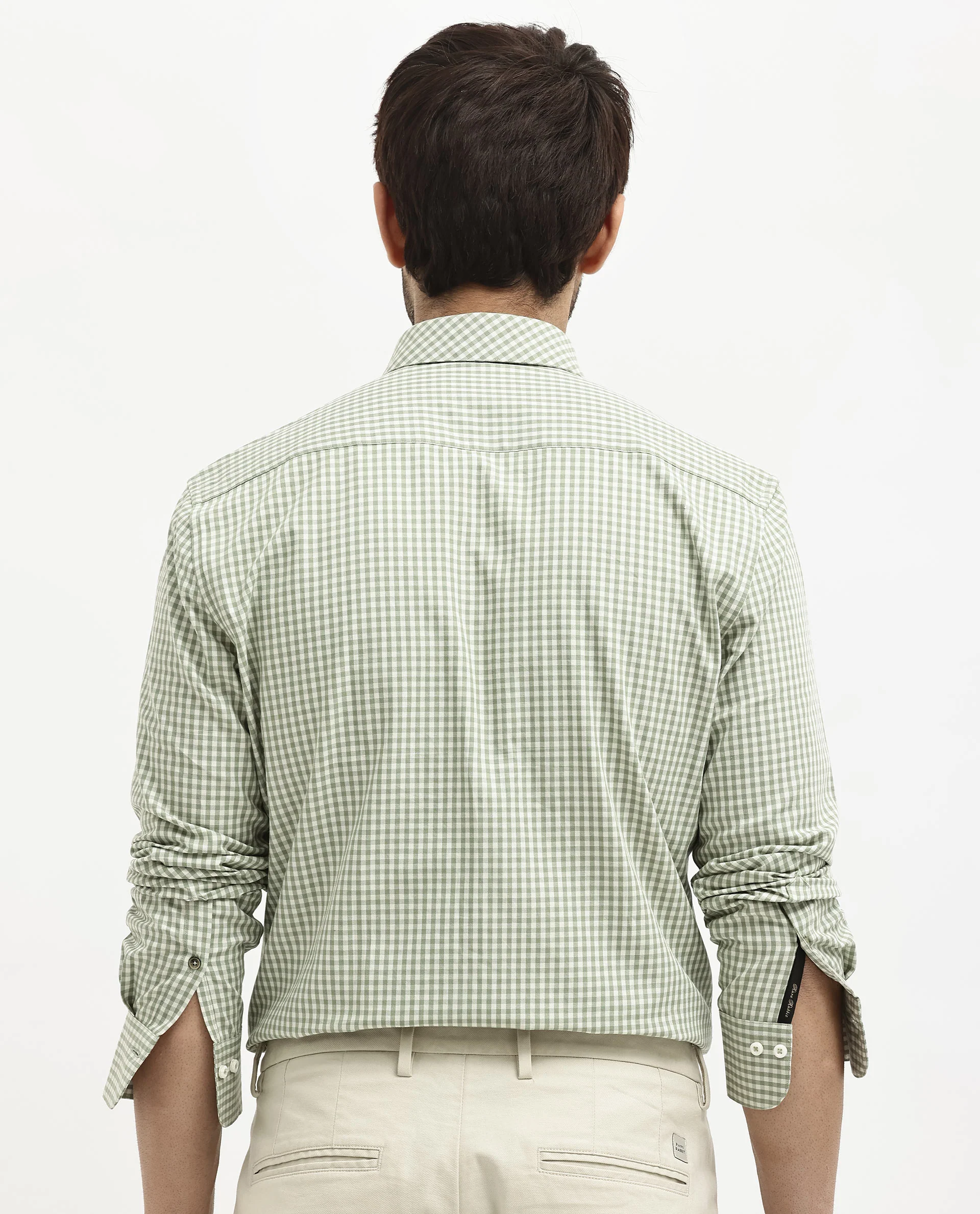 Rare Rabbit Men's Grino Dusky Green Cotton Checked Print Regular Fit Full Sleeve Collared Shirt - Image 6