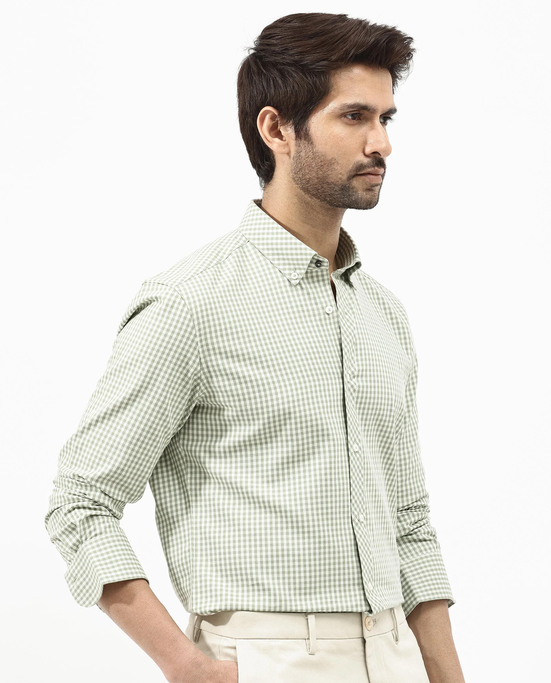 Rare Rabbit Men's Grino Dusky Green Cotton Checked Print Regular Fit Full Sleeve Collared Shirt - Image 9