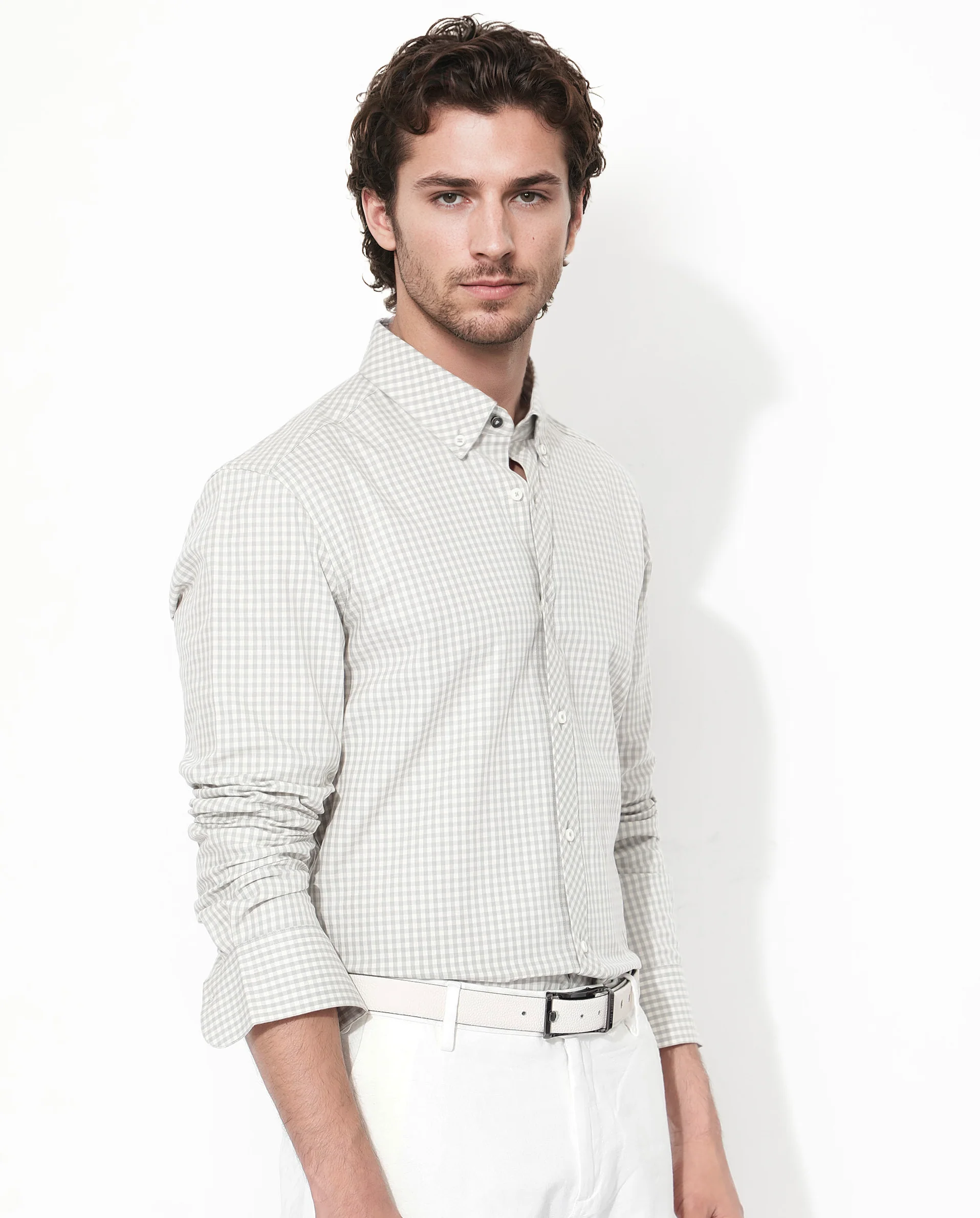Rare Rabbit Men's Grino Grey Cotton Checked Print Regular Fit Full Sleeve Collared Shirt - Image 3
