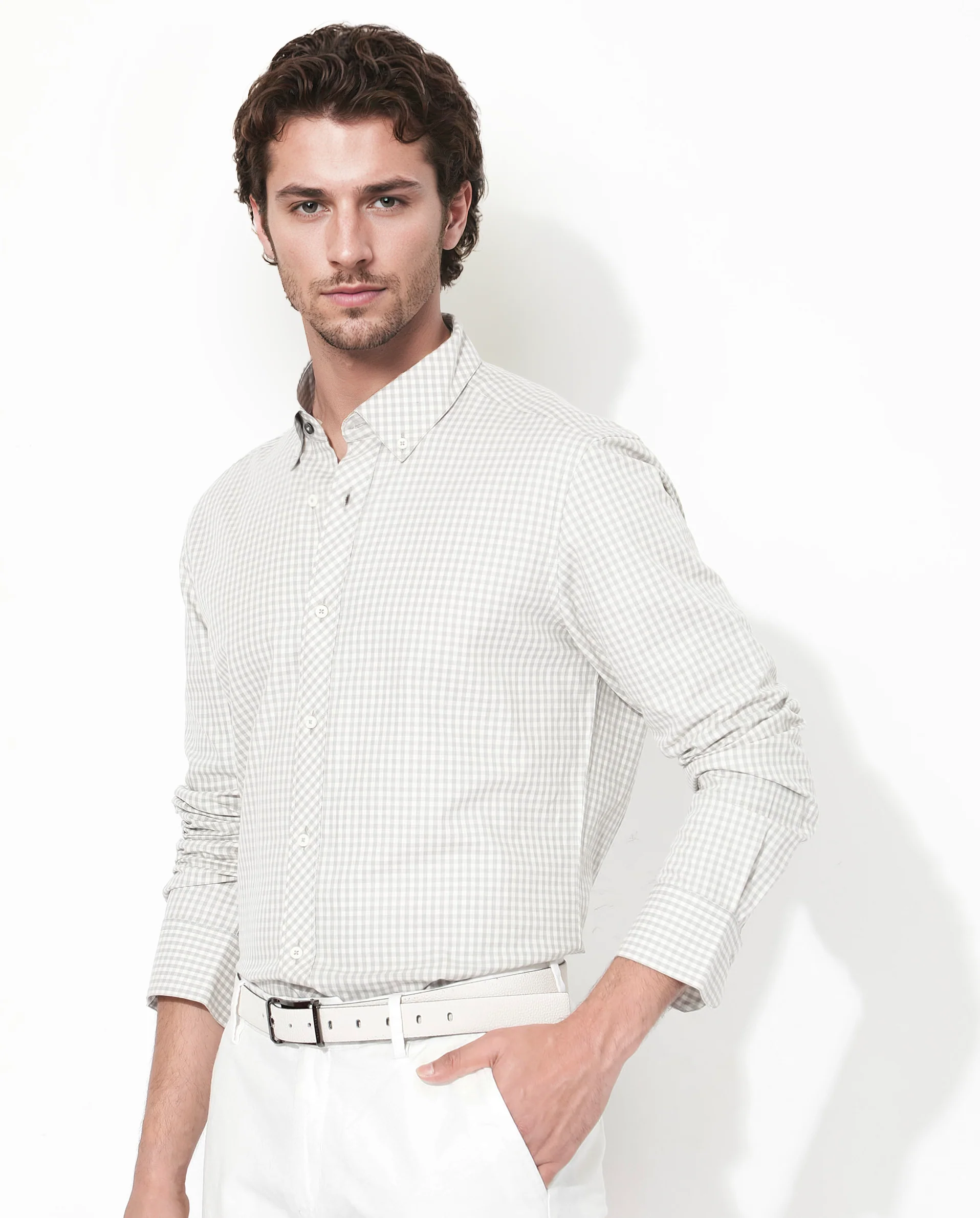 Rare Rabbit Men's Grino Grey Cotton Checked Print Regular Fit Full Sleeve Collared Shirt - Image 6