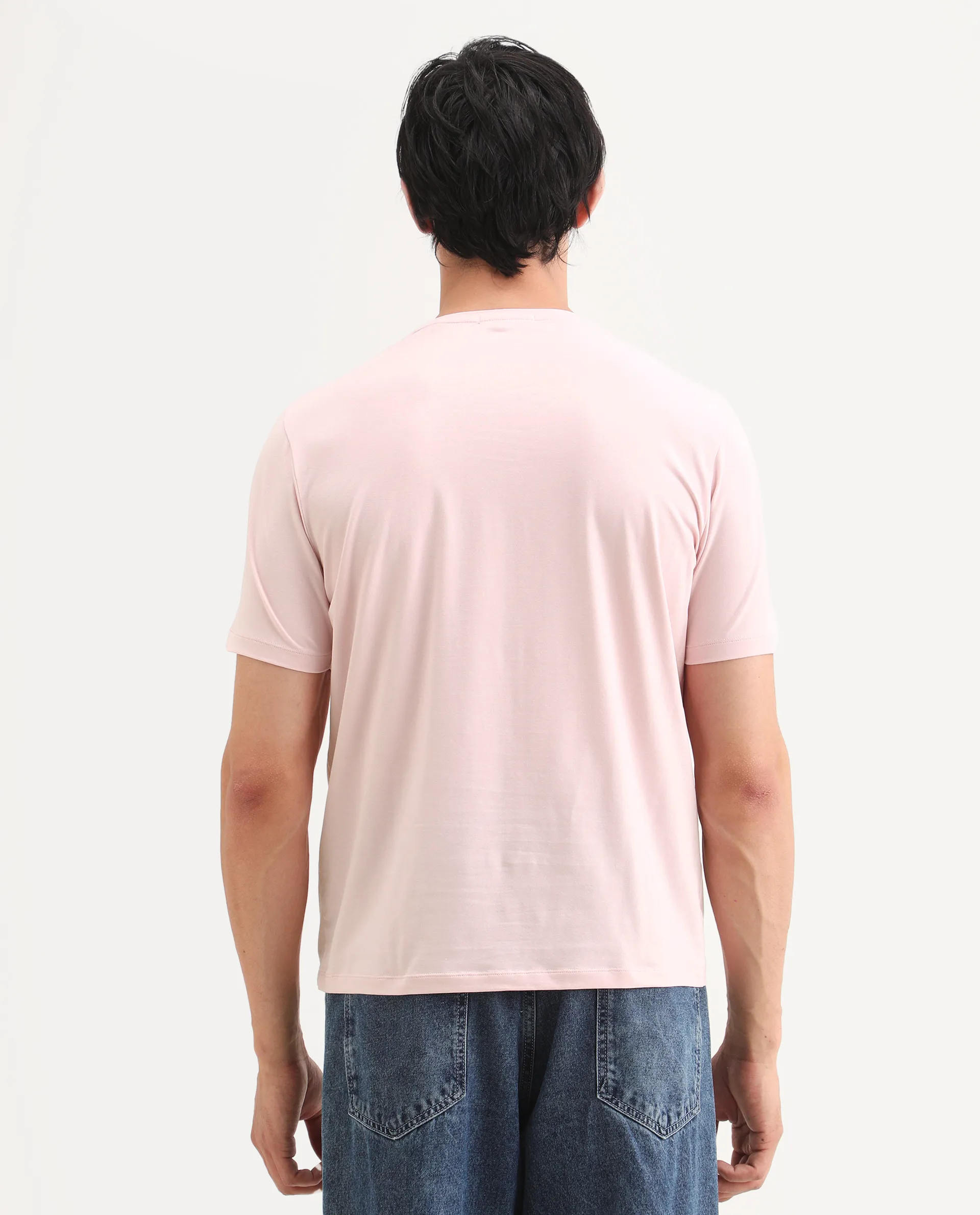 Rare Rabbit Men's Grit Light Pink Cotton Blend Fabric Half Sleeve Crew Neck Regular Fit Graphic Print T-Shirt - Image 7