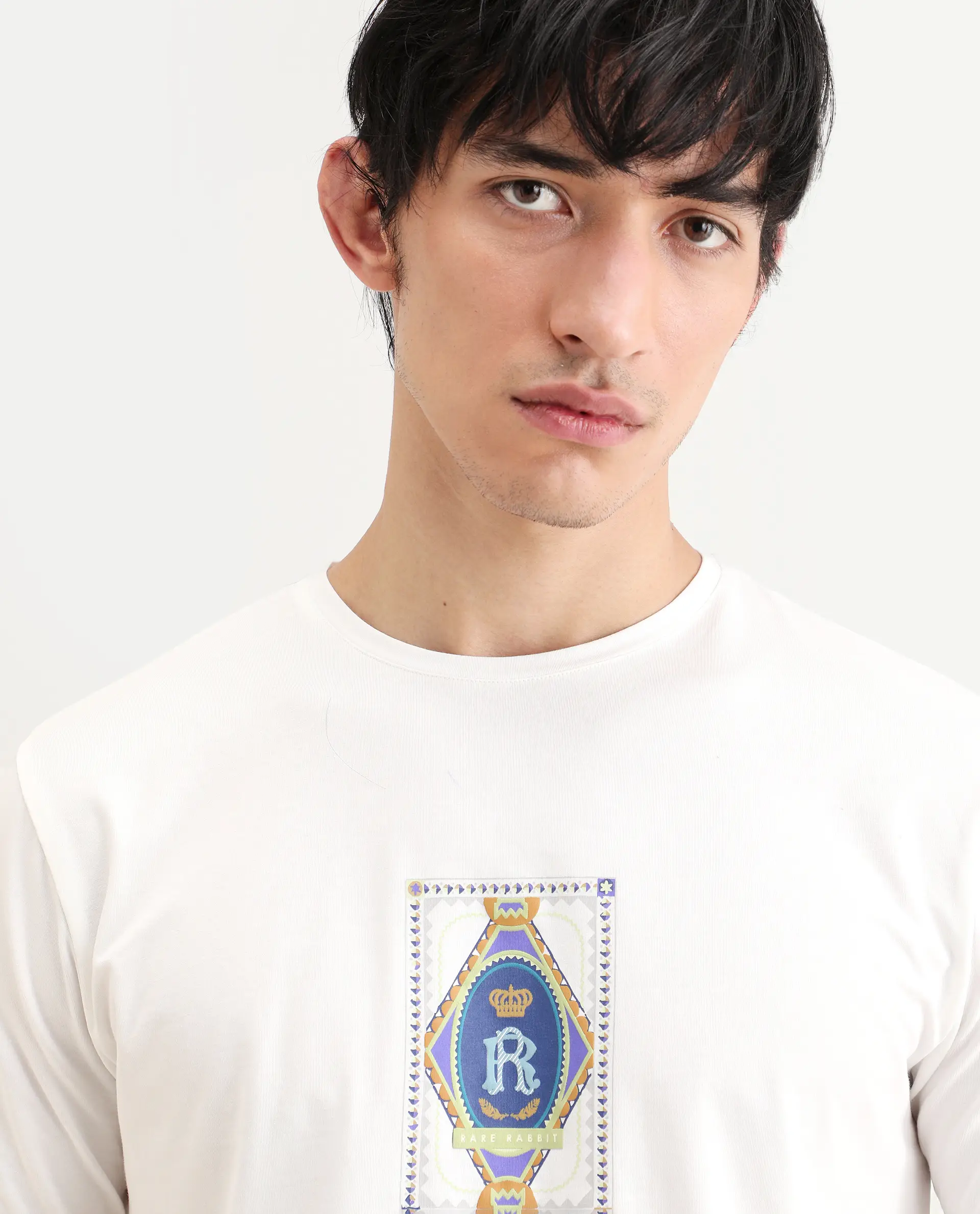 Rare Rabbit Men's Grit Off White Cotton Blend Fabric Half Sleeve Crew Neck Regular Fit Graphic Print T-Shirt - Image 4