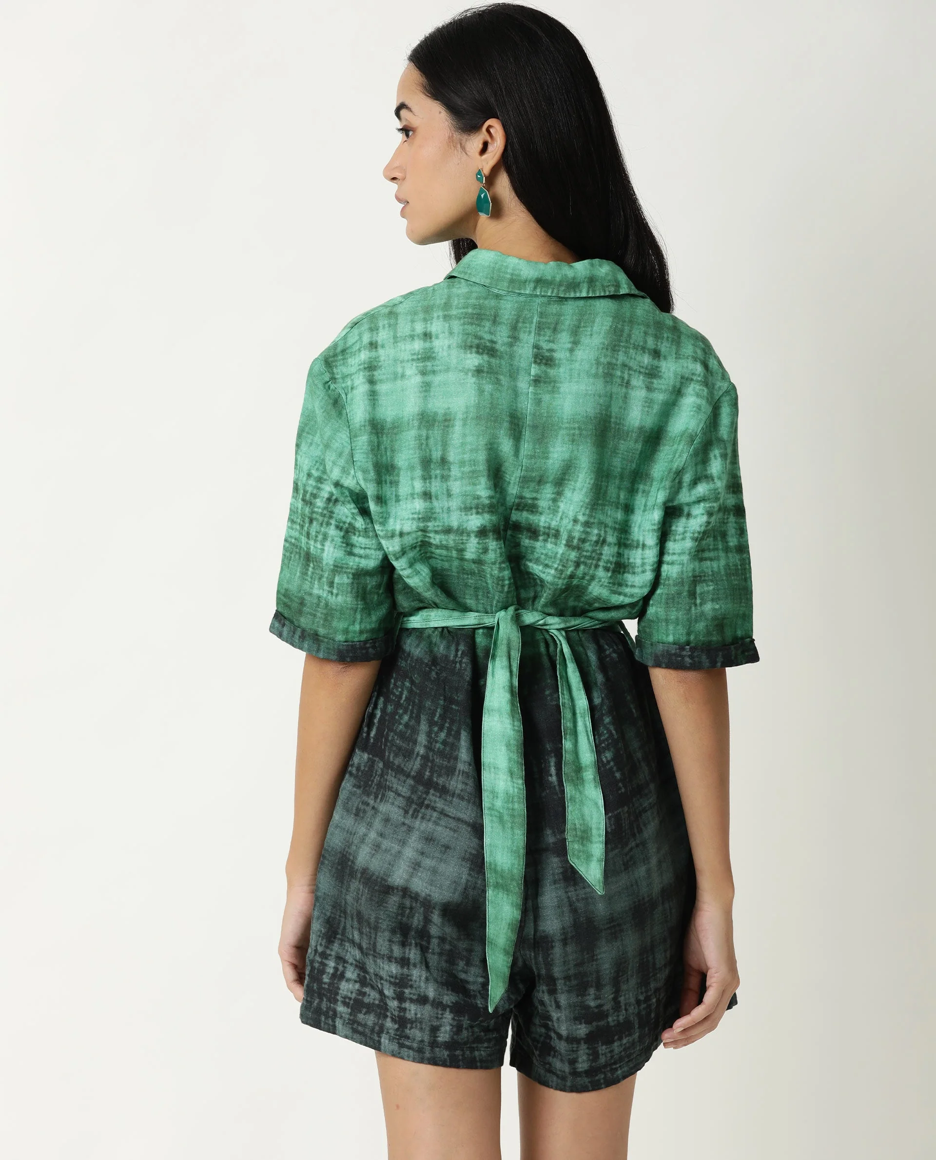 Rareism Womens Grizzle Green Top Cotton Fabric Regular Fit Half Sleeve Collared Neck - Image 10