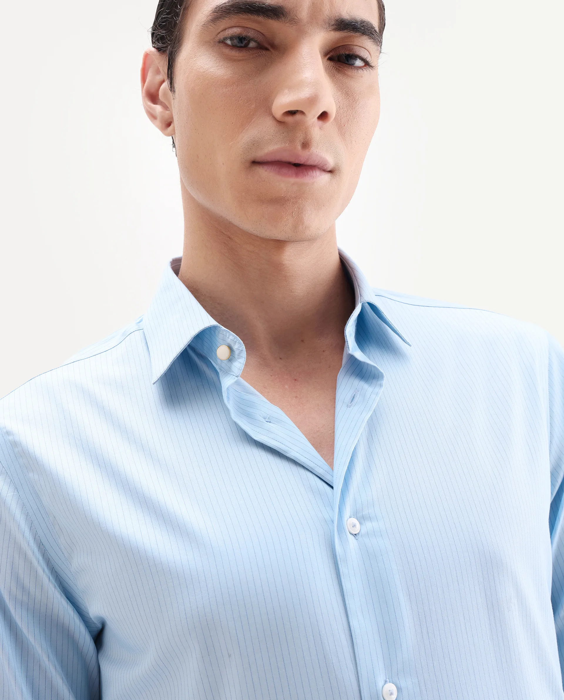 Rare Rabbit Men's Grol Blue Cotton Blend Fabric Collared Neck Regular Fit Striped Shirt - Image 3