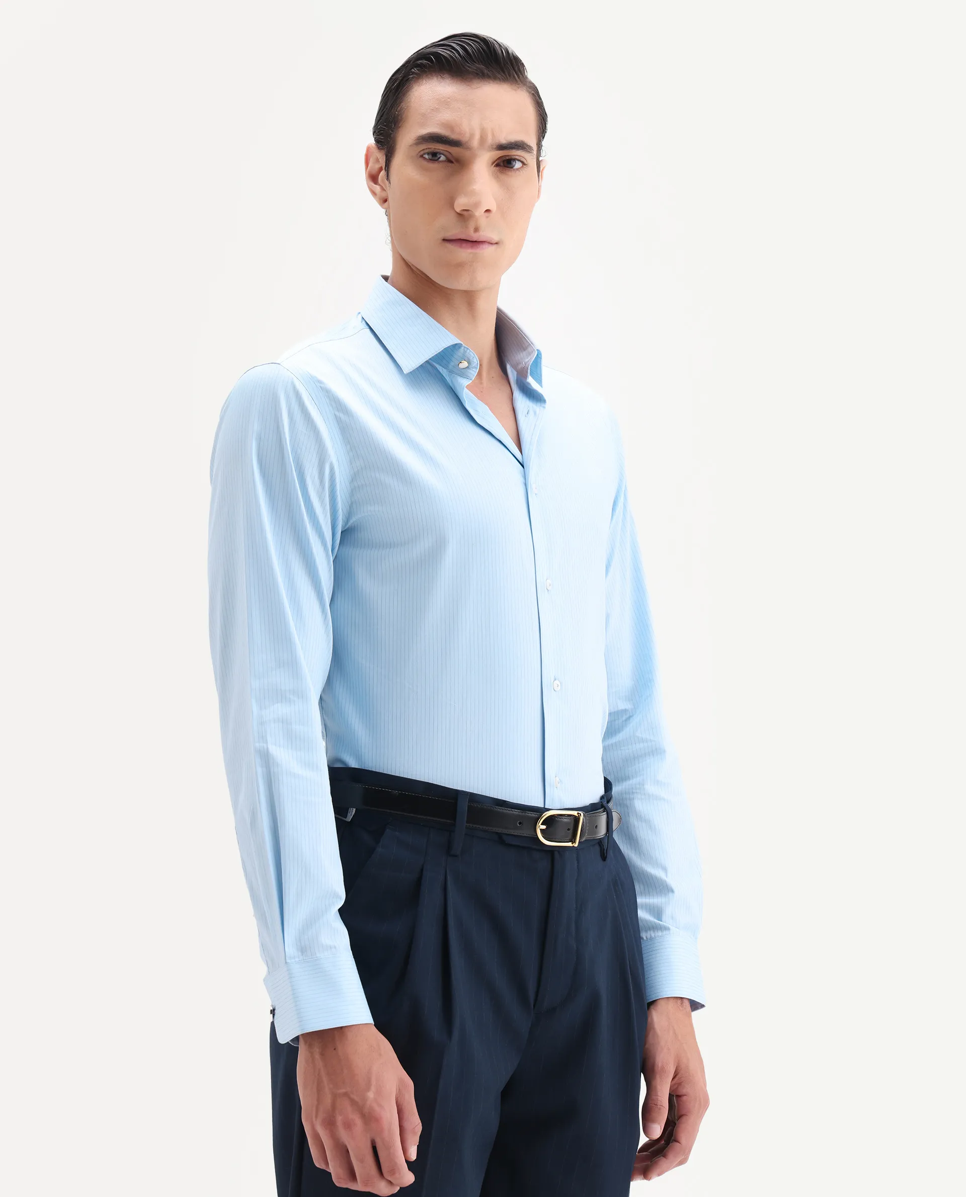 Rare Rabbit Men's Grol Blue Cotton Blend Fabric Collared Neck Regular Fit Striped Shirt - Image 5