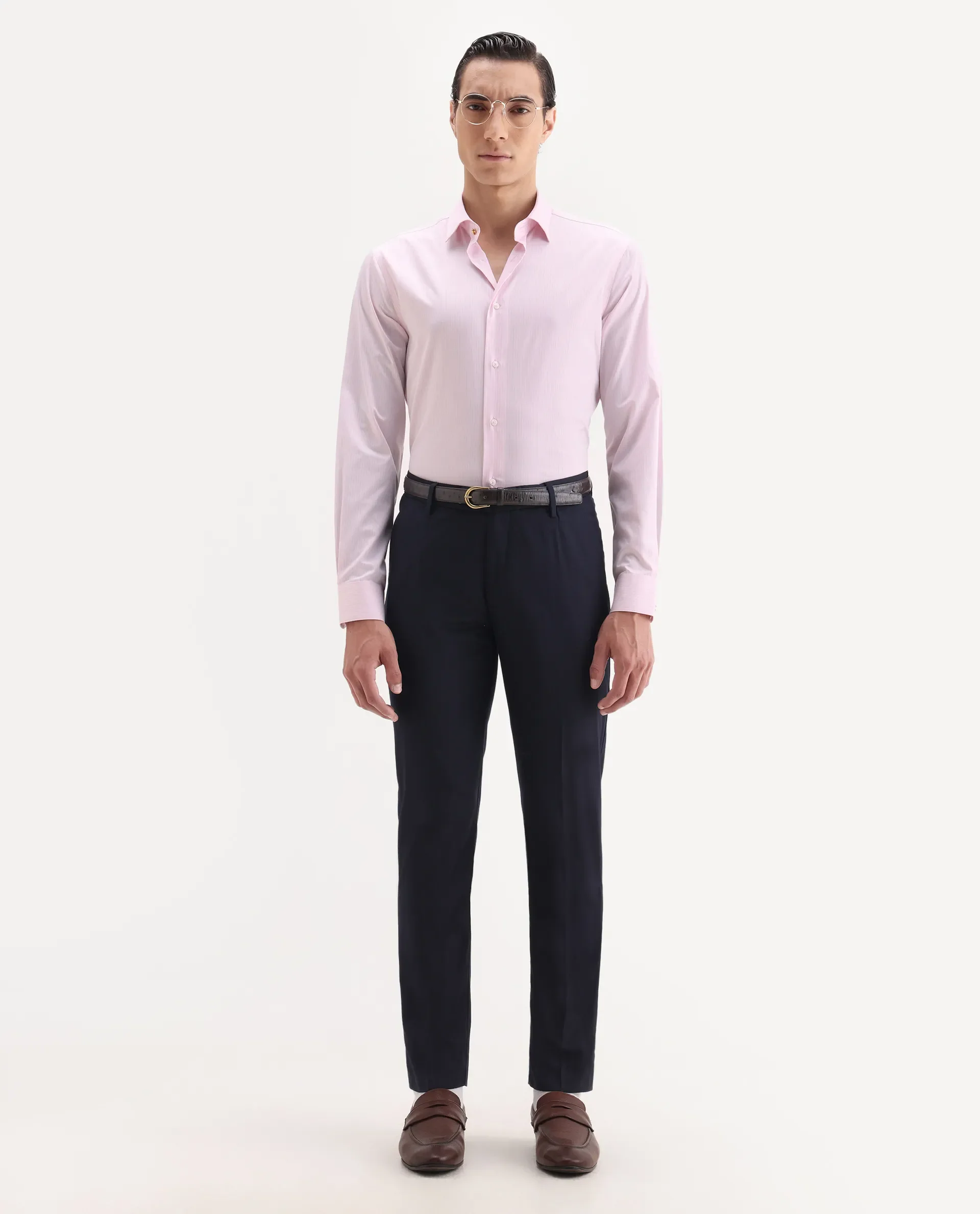 Rare Rabbit Men's Grol Pink Cotton Blend Fabric Collared Neck Regular Fit Striped Shirt - Image 2