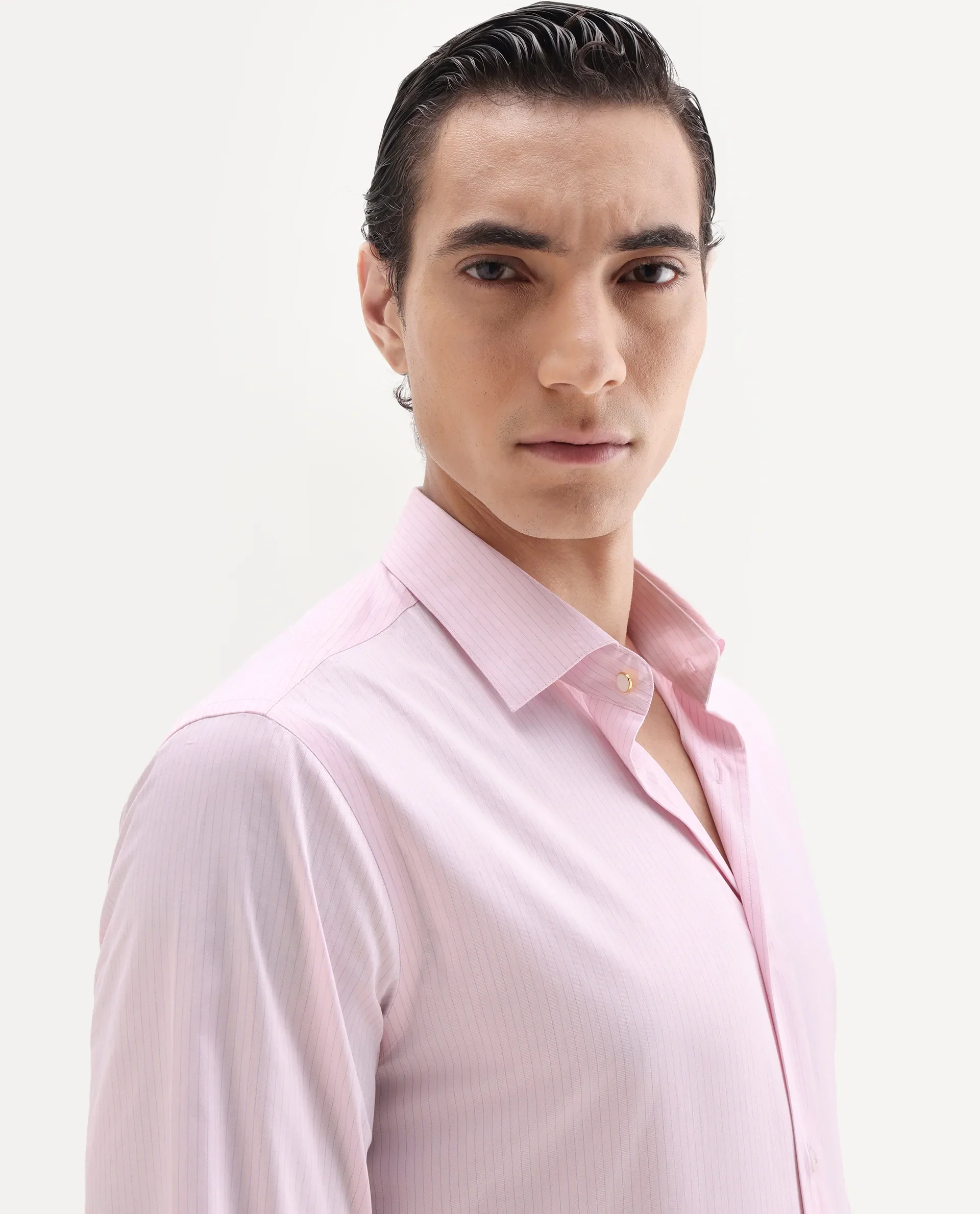 Rare Rabbit Men's Grol Pink Cotton Blend Fabric Collared Neck Regular Fit Striped Shirt - Image 3